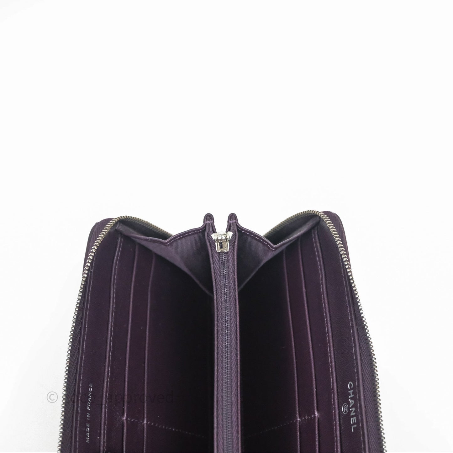 Chanel Classic Zipped Long Wallet Dark Purple Lambskin Silver Hardware