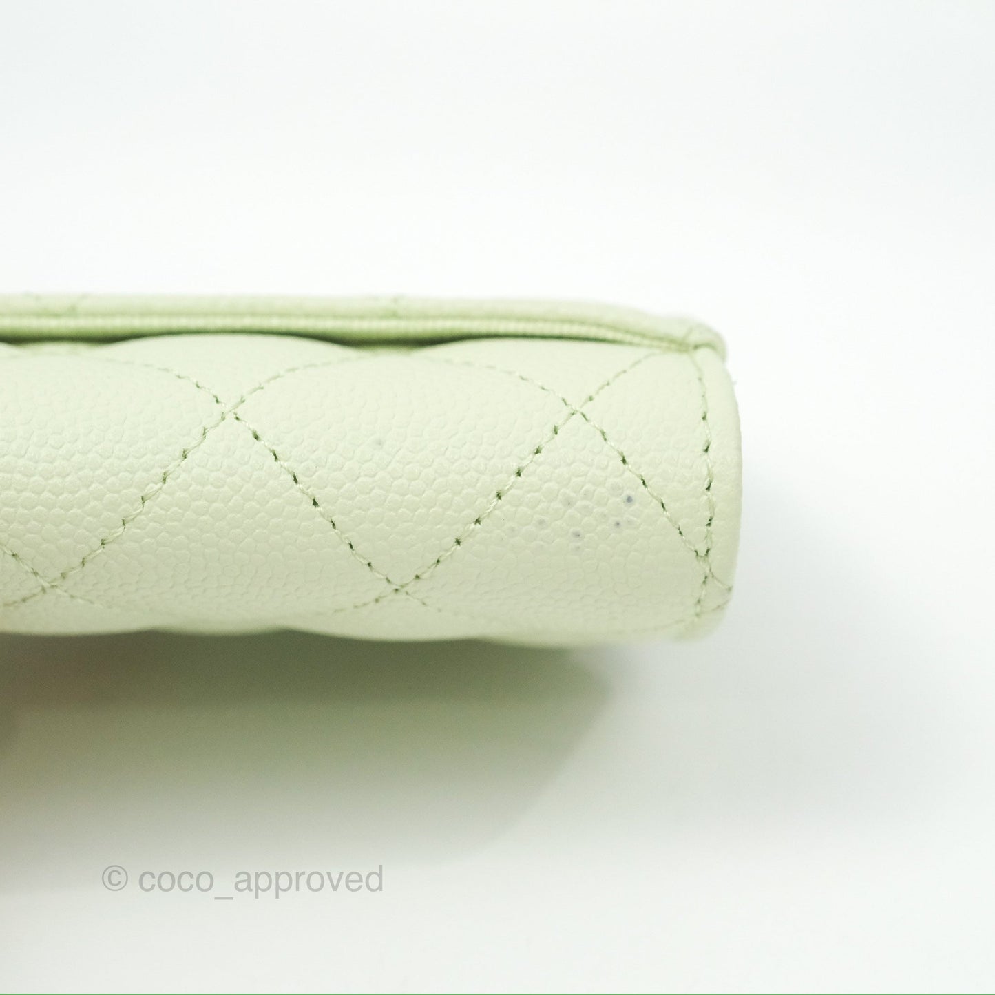 Chanel Quilted Flap Card Holder Light Green Caviar Gold Hardware