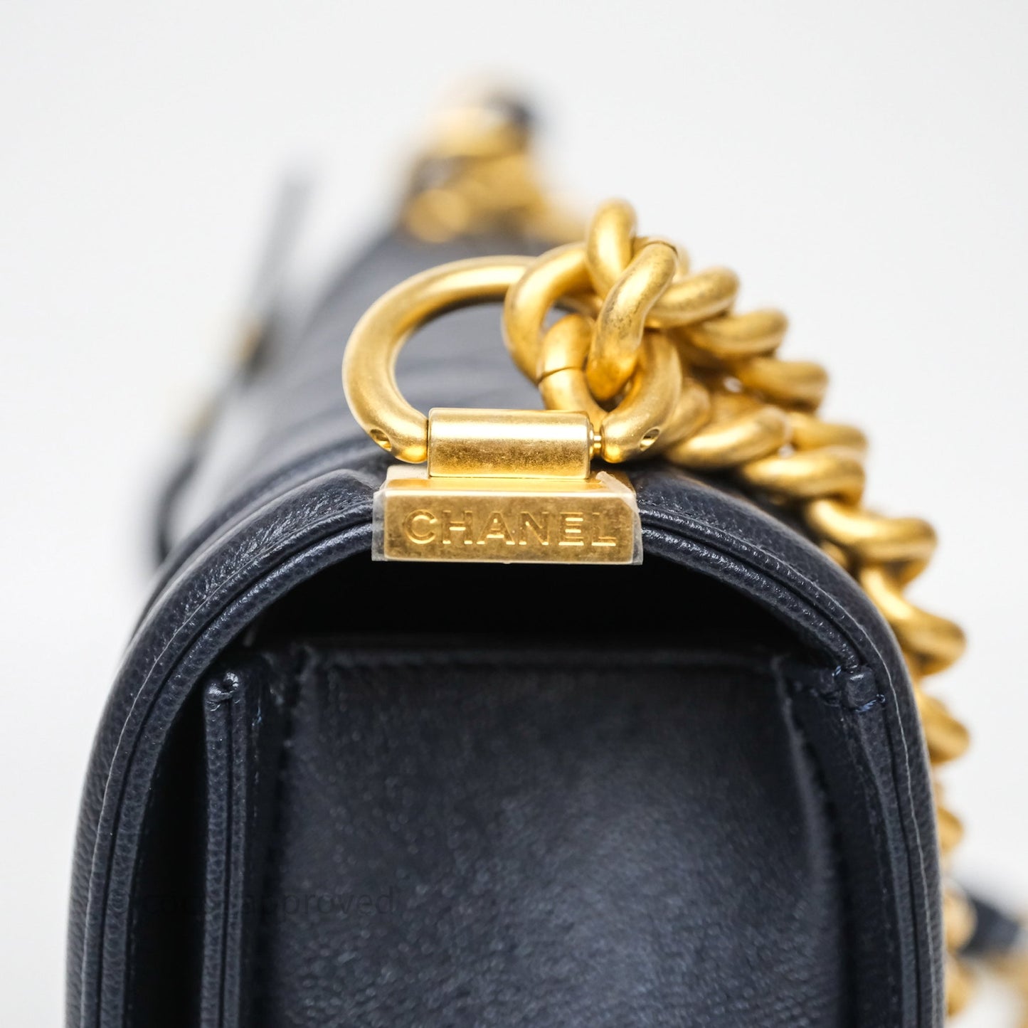 Chanel Quilted Medium Boy Dark Navy Caviar Aged Gold Hardware