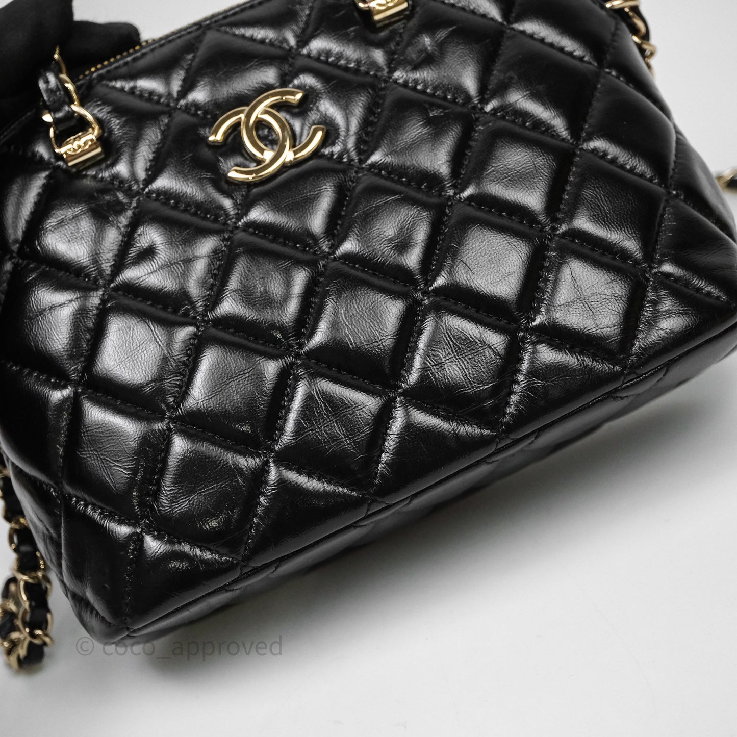 Chanel Handle Clutch with Chain Black Shiny Lambskin Gold Hardware