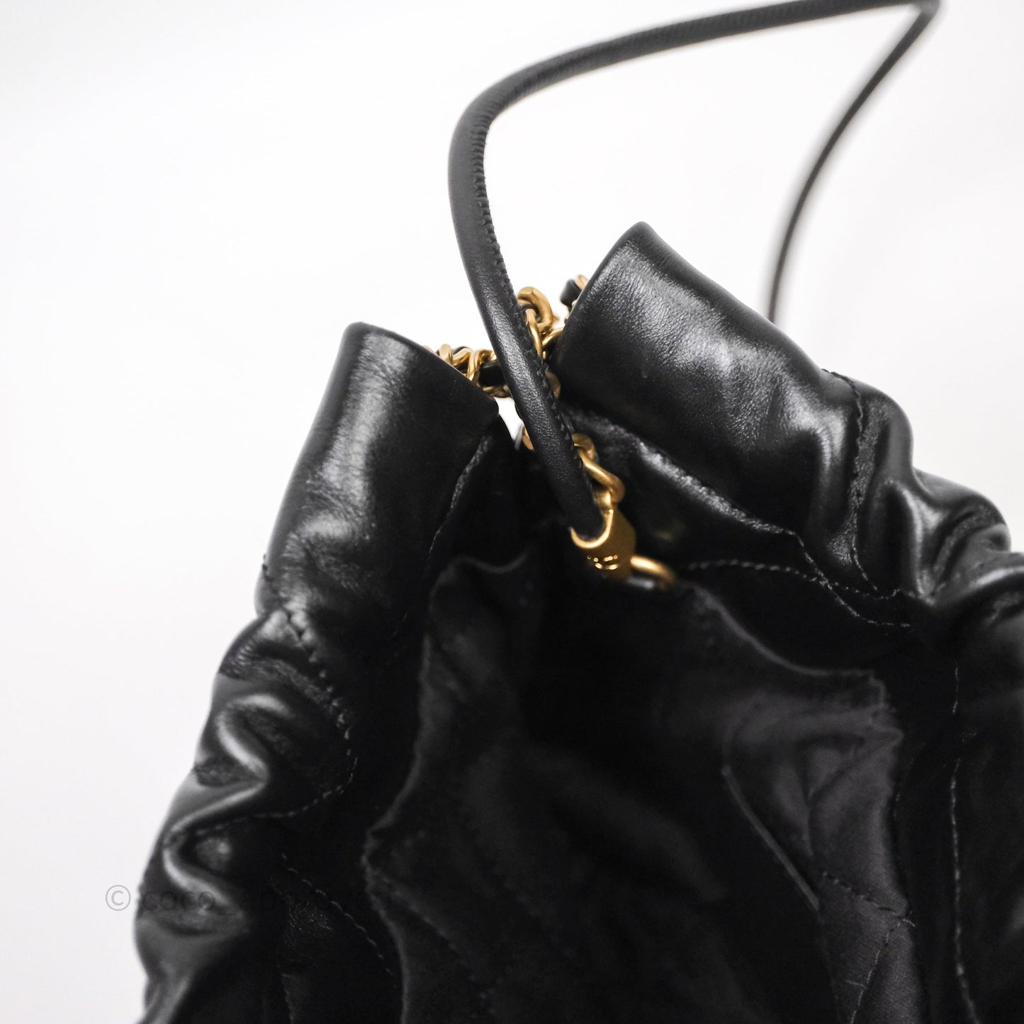 Chanel 22 Mini Bag Black Crumpled Calfskin White Lacquered Metal Logo