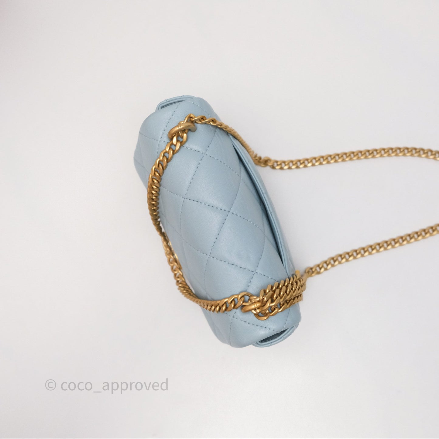 Chanel Quilted Enamel Pending CC Mini Square Flap Baby Blue Lambskin 22P