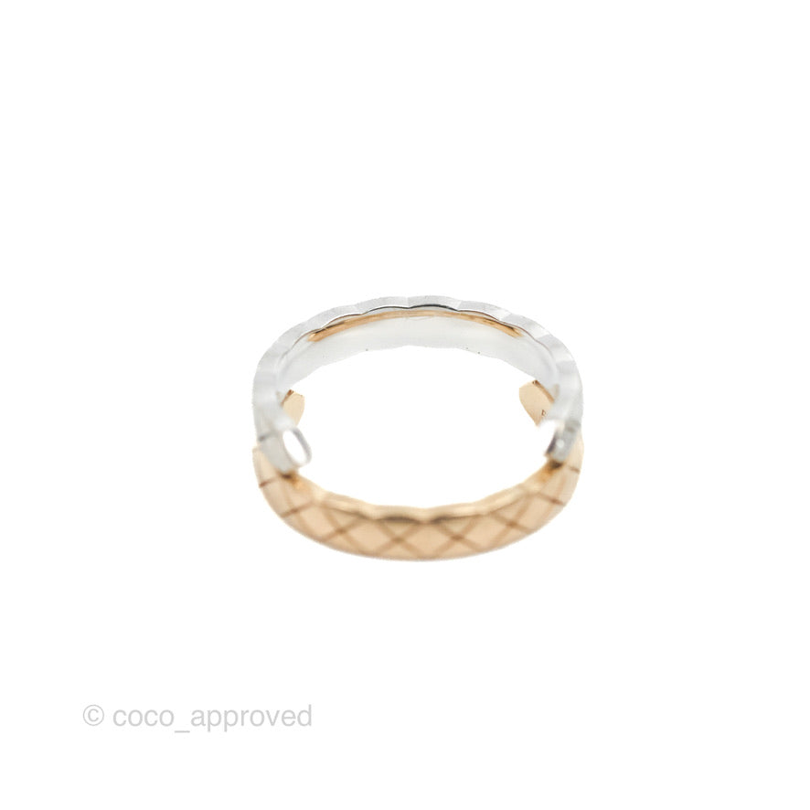 Chanel Crystal Coco Crush Toi Et Moi Ring 18K White & Beige Gold Size 51