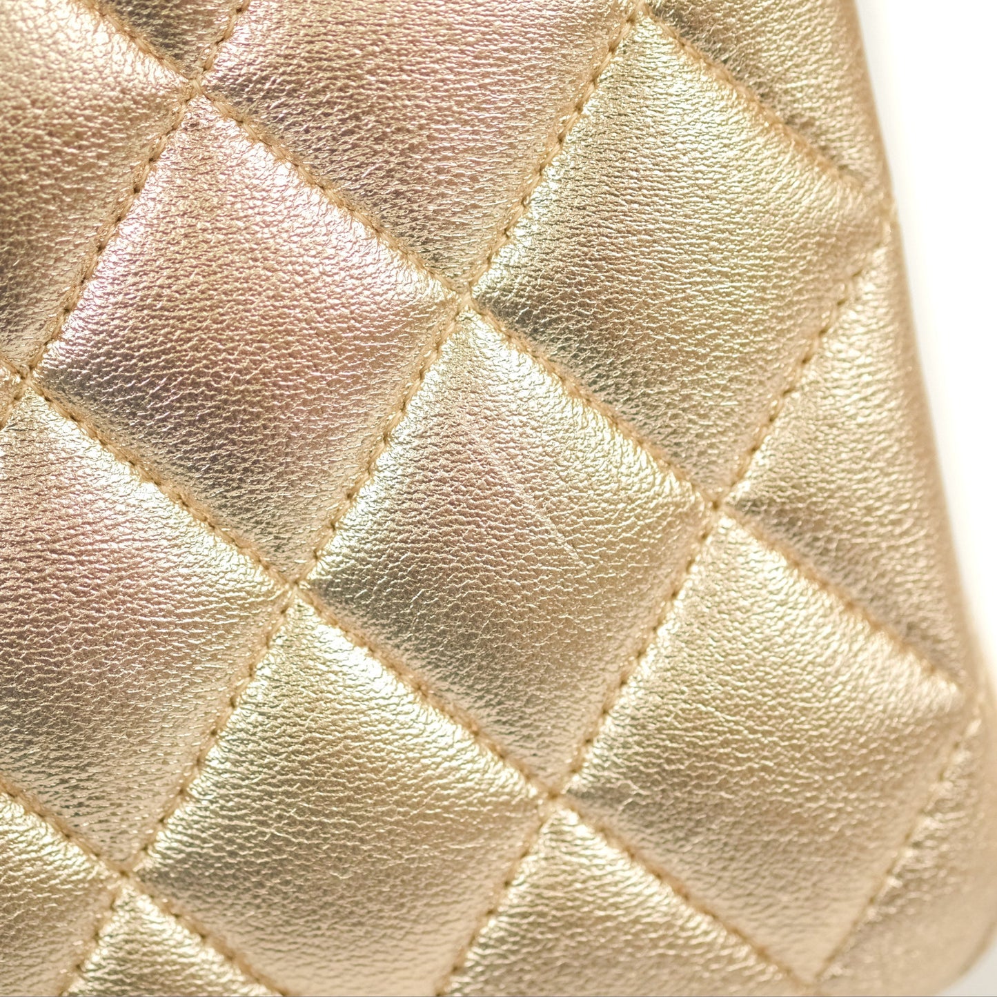 Chanel Classic M/L Medium Flap Quilted Metallic Gold Lambskin Gun Metal
