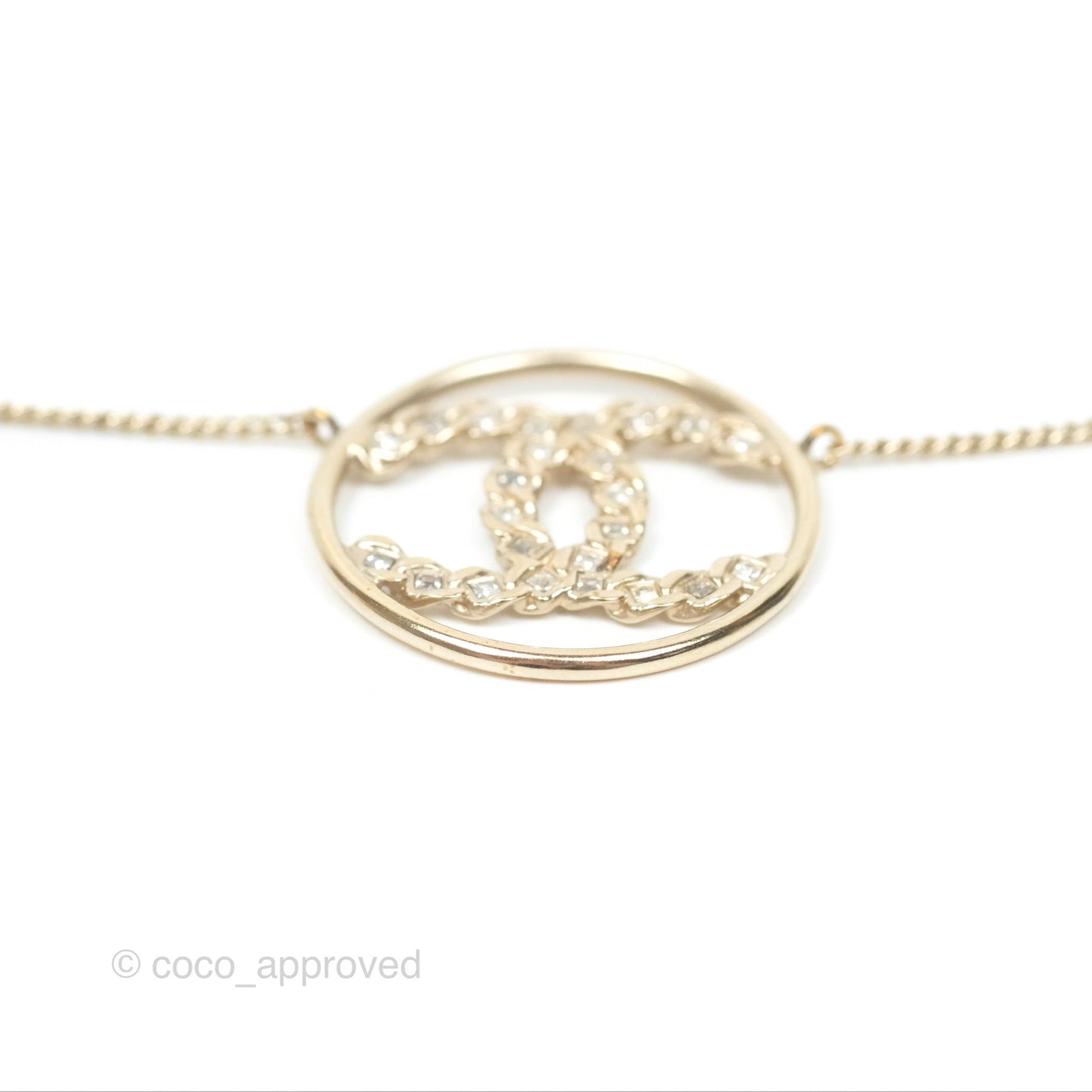 Chanel Round CC Necklace Gold Tone 19P