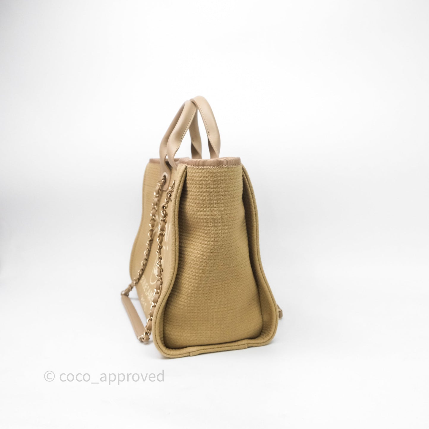 Chanel New Small Canvas Deauville Tote Beige Silver Hardware