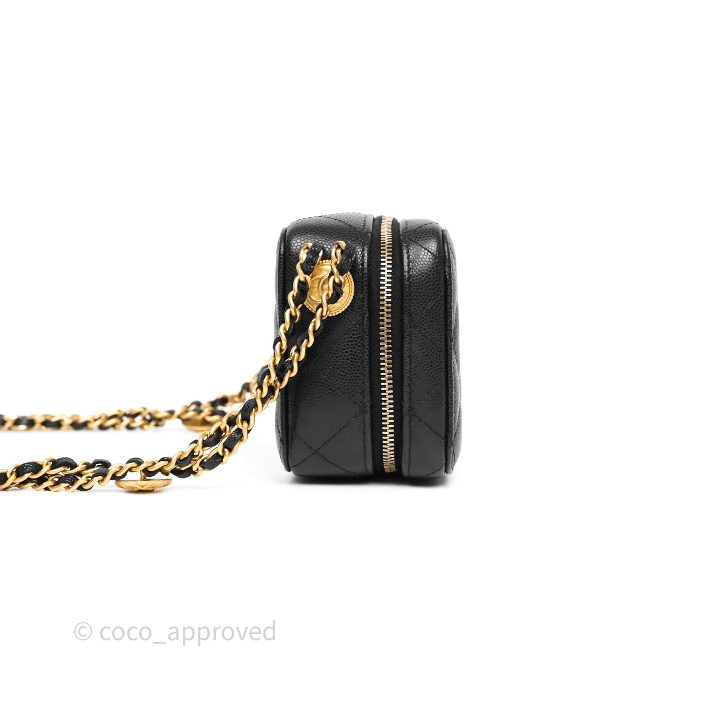 Chanel Quilted CC Coins Purse Chain Camera Case Black Caviar Aged Gold Hardware