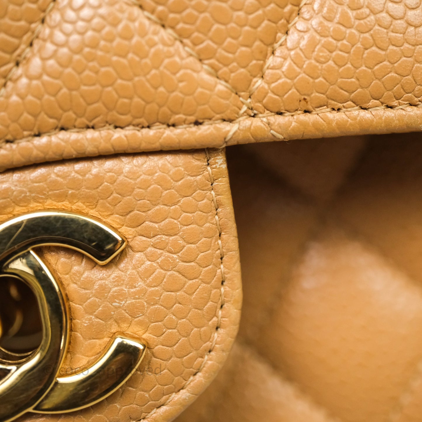 Chanel Vintage Small Classic Flap Beige Claire Caviar 24K Gold Hardware