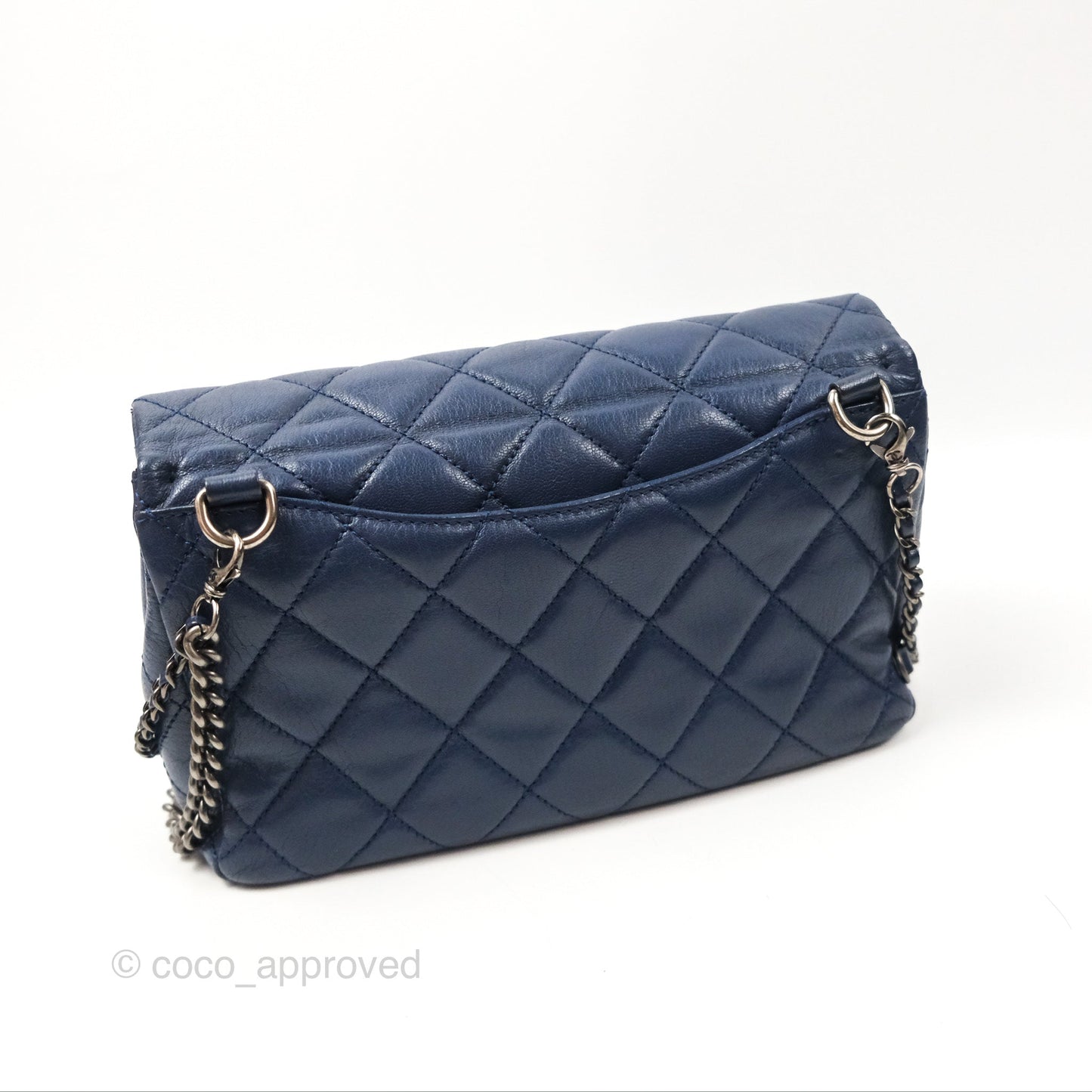 Chanel Quilted Small Double Carry Waist Chain Flap Dark Blue Shiny Goatskin