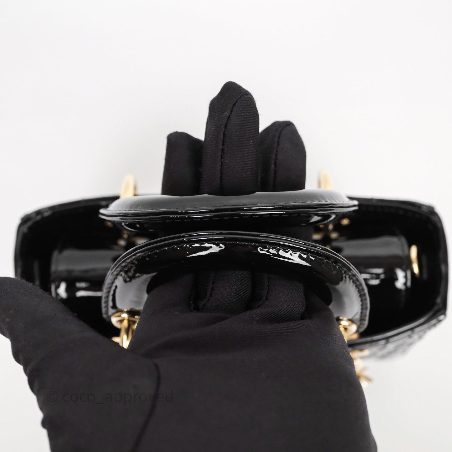 Christian Dior Micro Lady D-Joy Bag Black Patent Cannage Calfskin Gold Hardware