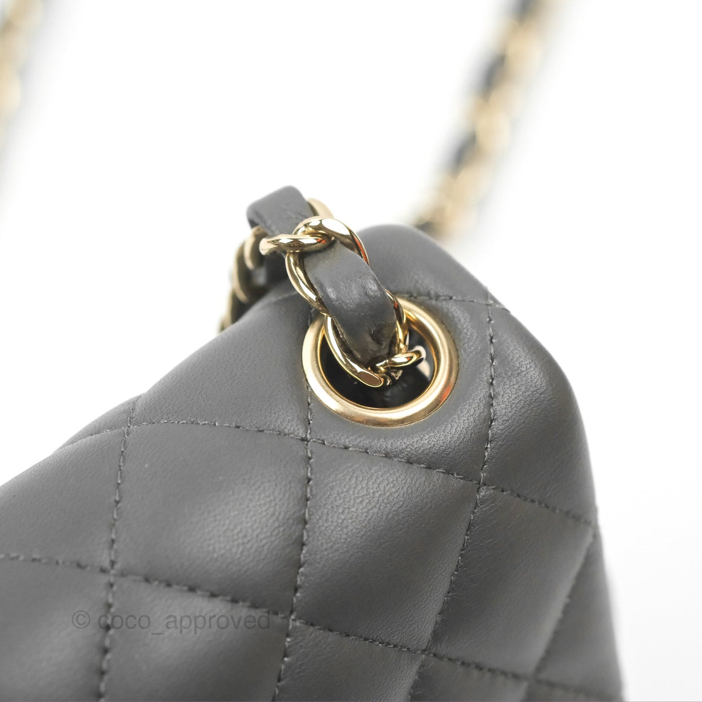 Chanel Quilted Mini Square Flap Grey Lambskin Gold Hardware