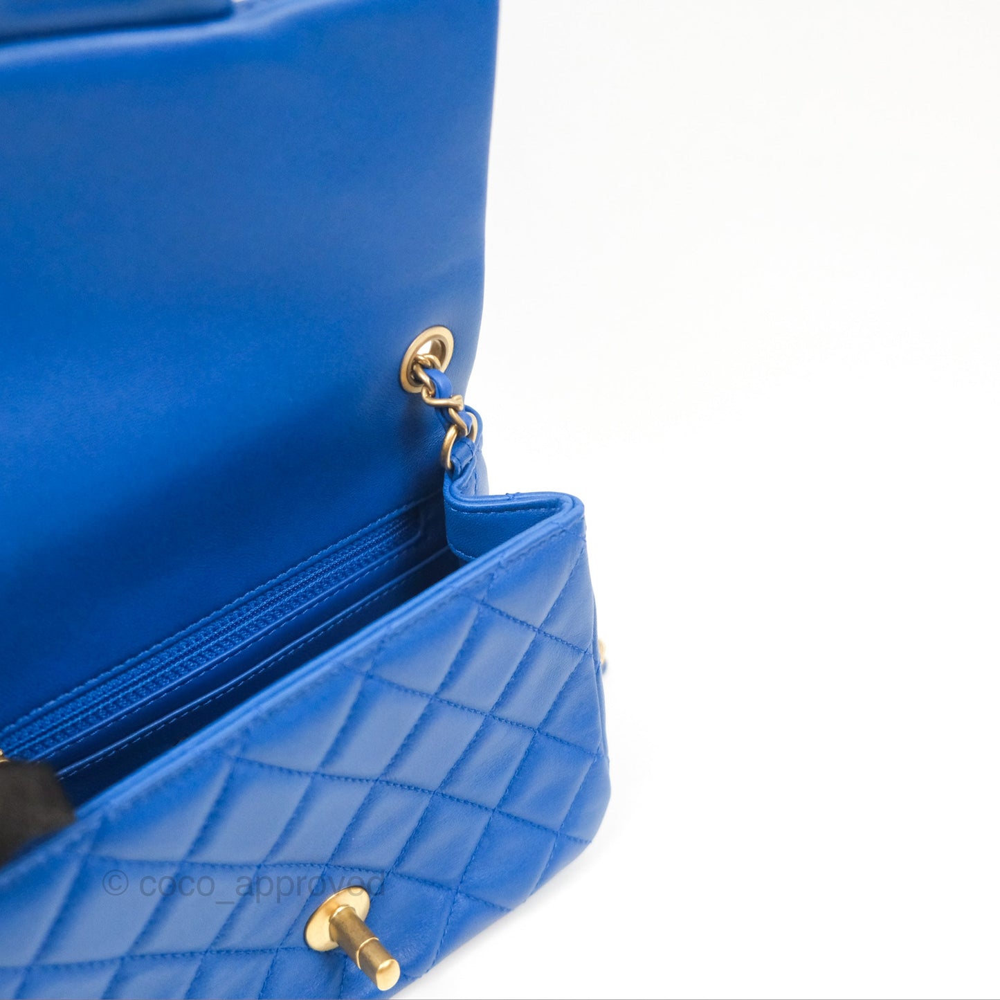 Chanel Pearl Crush Mini Square Quilted Blue Lambskin Aged Gold Hardware