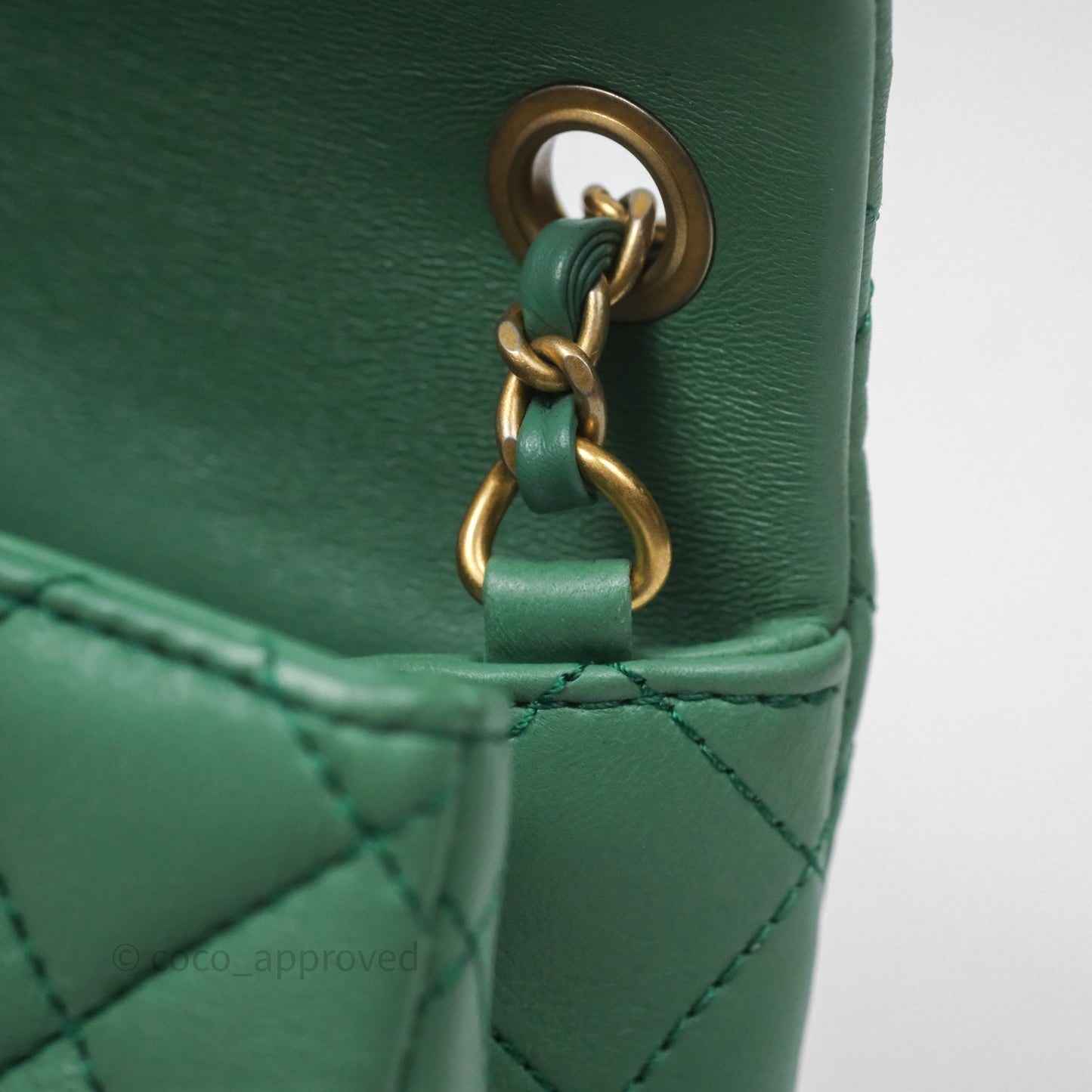 Chanel Pearl Crush Mini Square Quilted Green Lambskin Aged Gold Hardware