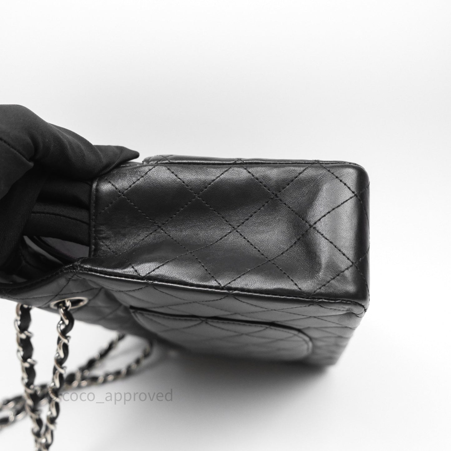 Chanel Classic M/L Medium Flap Quilted Black Lambskin Silver Hardware