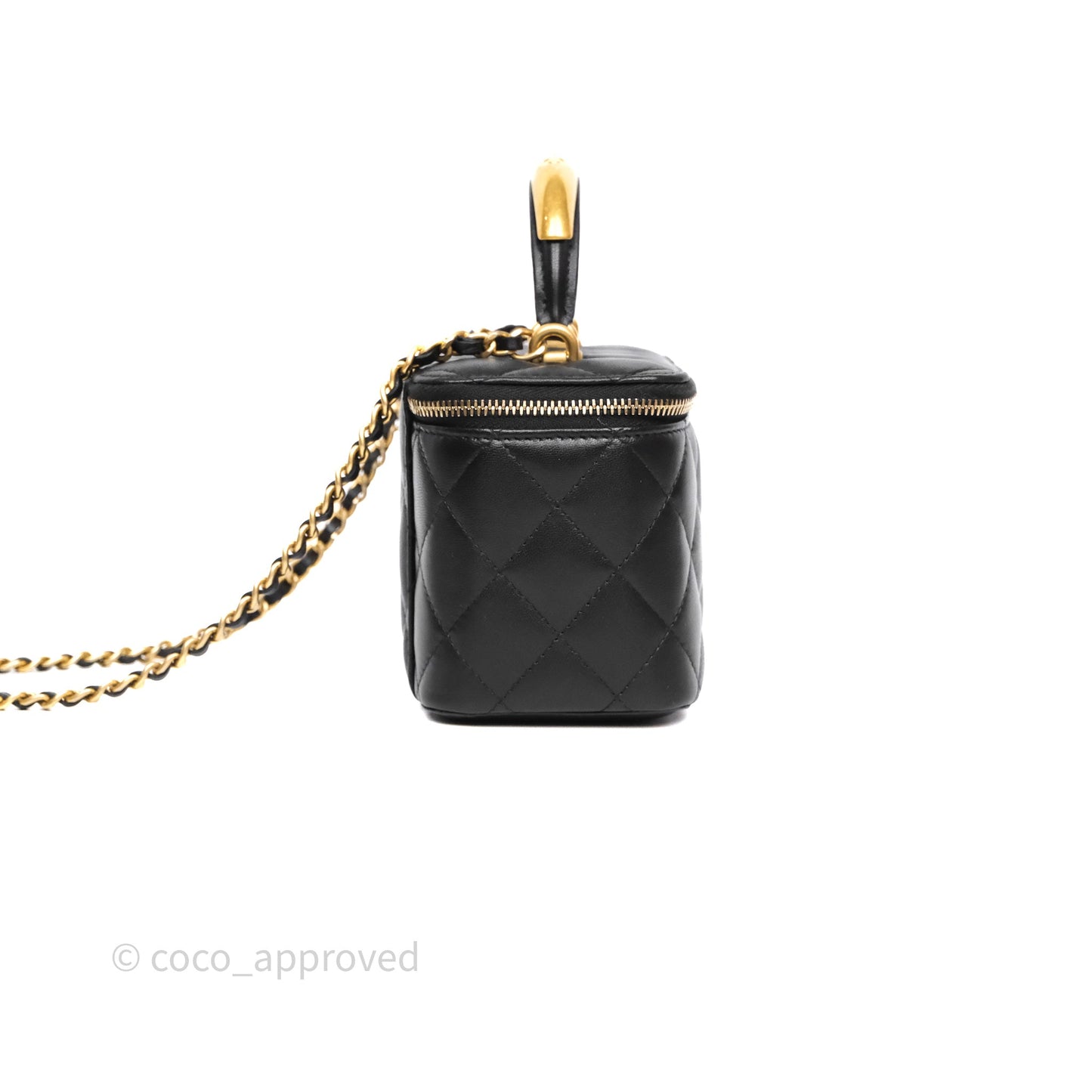 Chanel Vanity Rectangular Metal Top Handle Black Lambskin Aged Gold Hardware