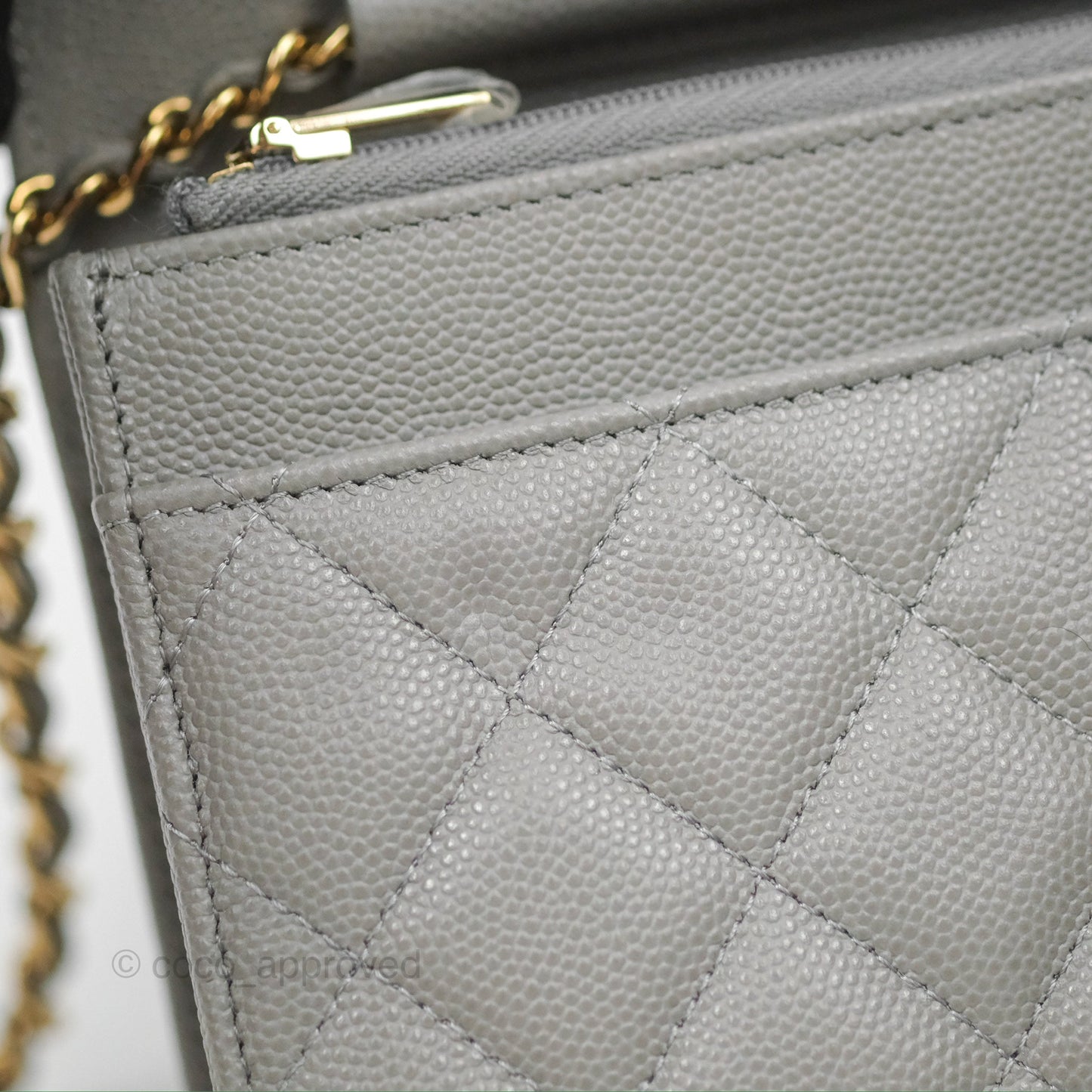 Chanel Classic Wallet on Chain WOC Quilted Grey Caviar Gold Hardware