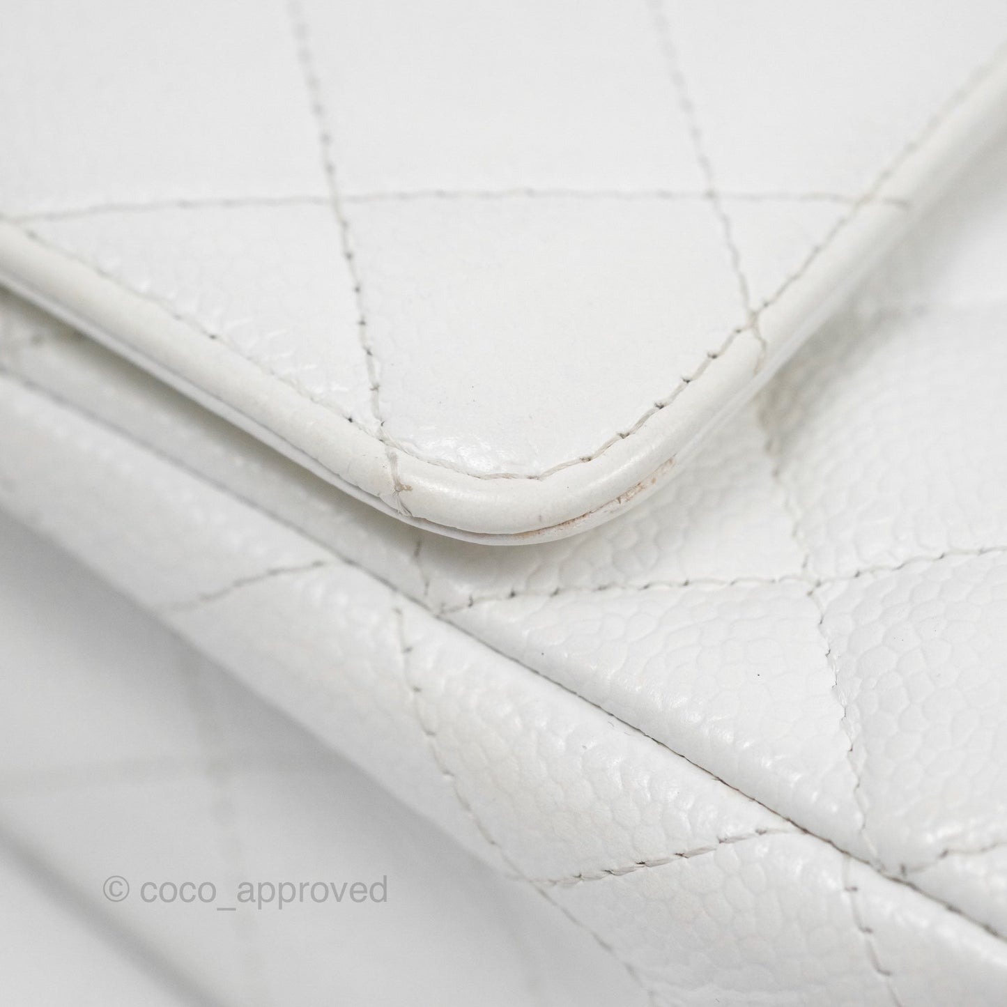 Chanel Classic M/L Medium Flap Quilted White Caviar Silver Hardware