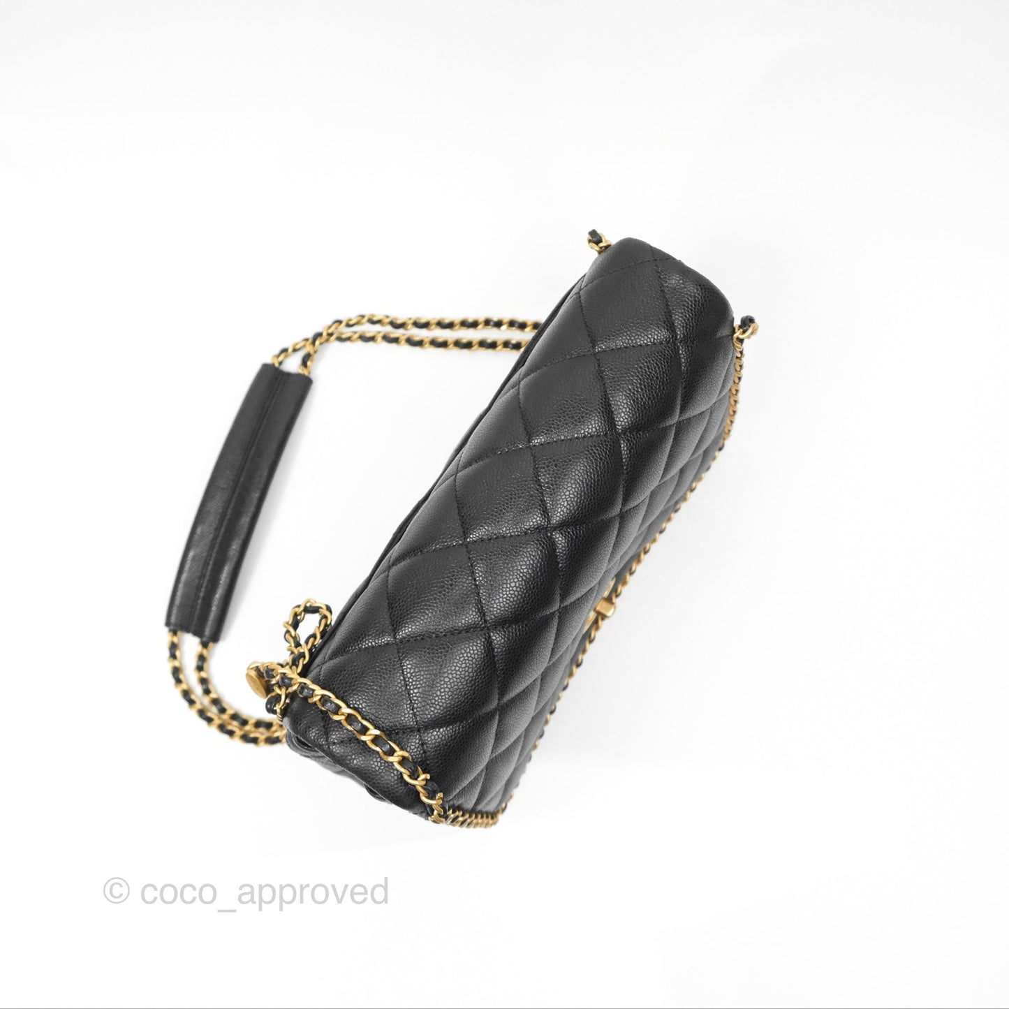 Chanel Chain Around Flap Bag Black Caviar Aged Gold Hardware 22B