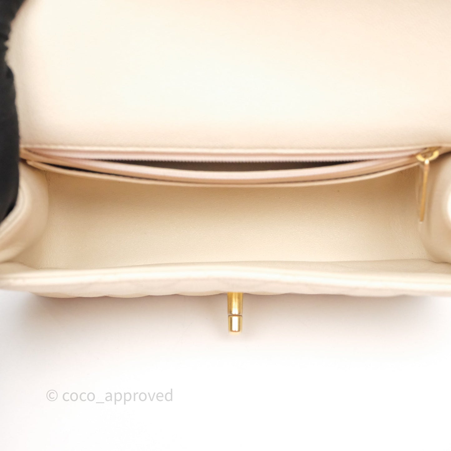 Chanel Top Handle Mini Rectangular Flap Bag Ivory Beige Caviar Gold Hardware