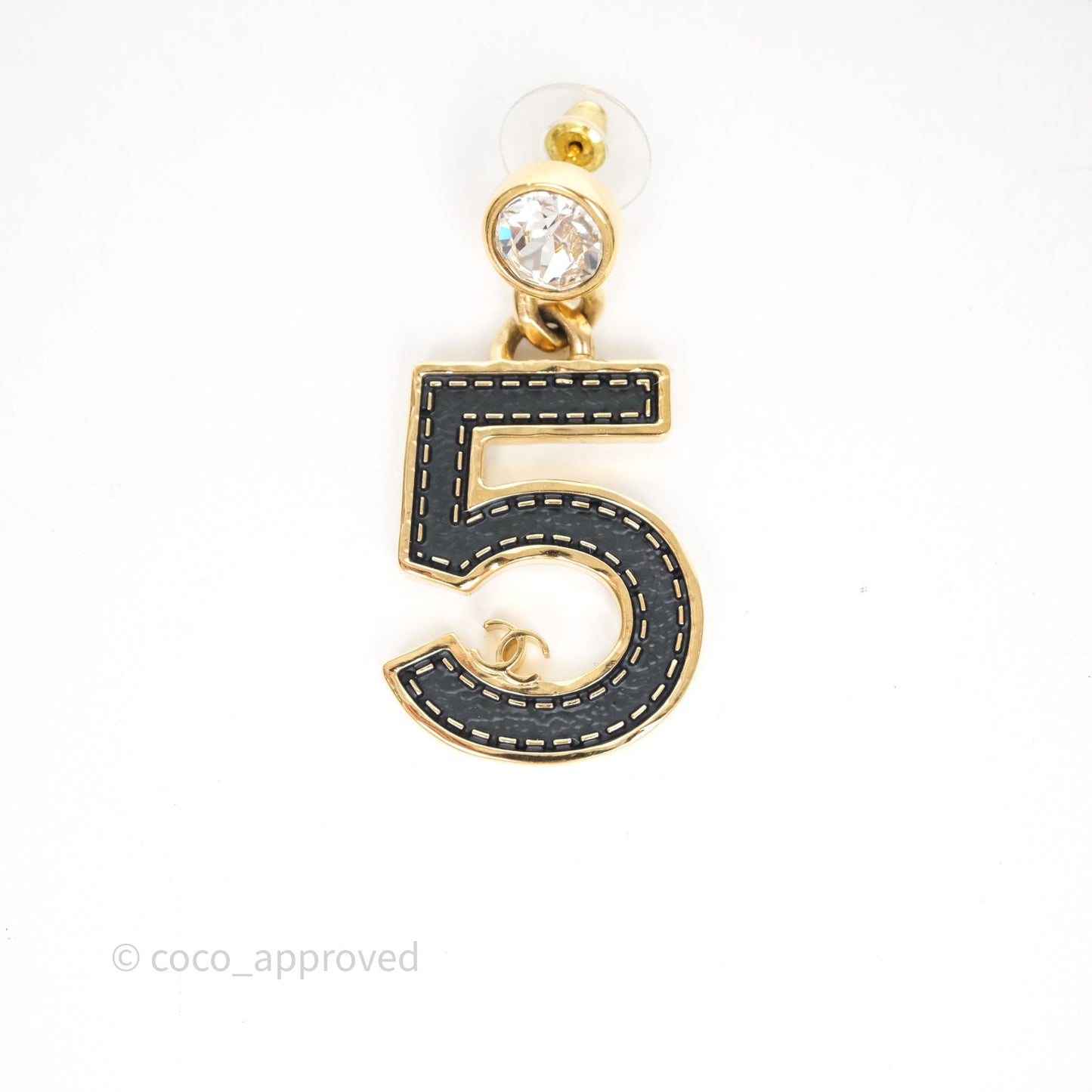 Chanel Crystal No.5 Drop Earrings Gold Tone 23S