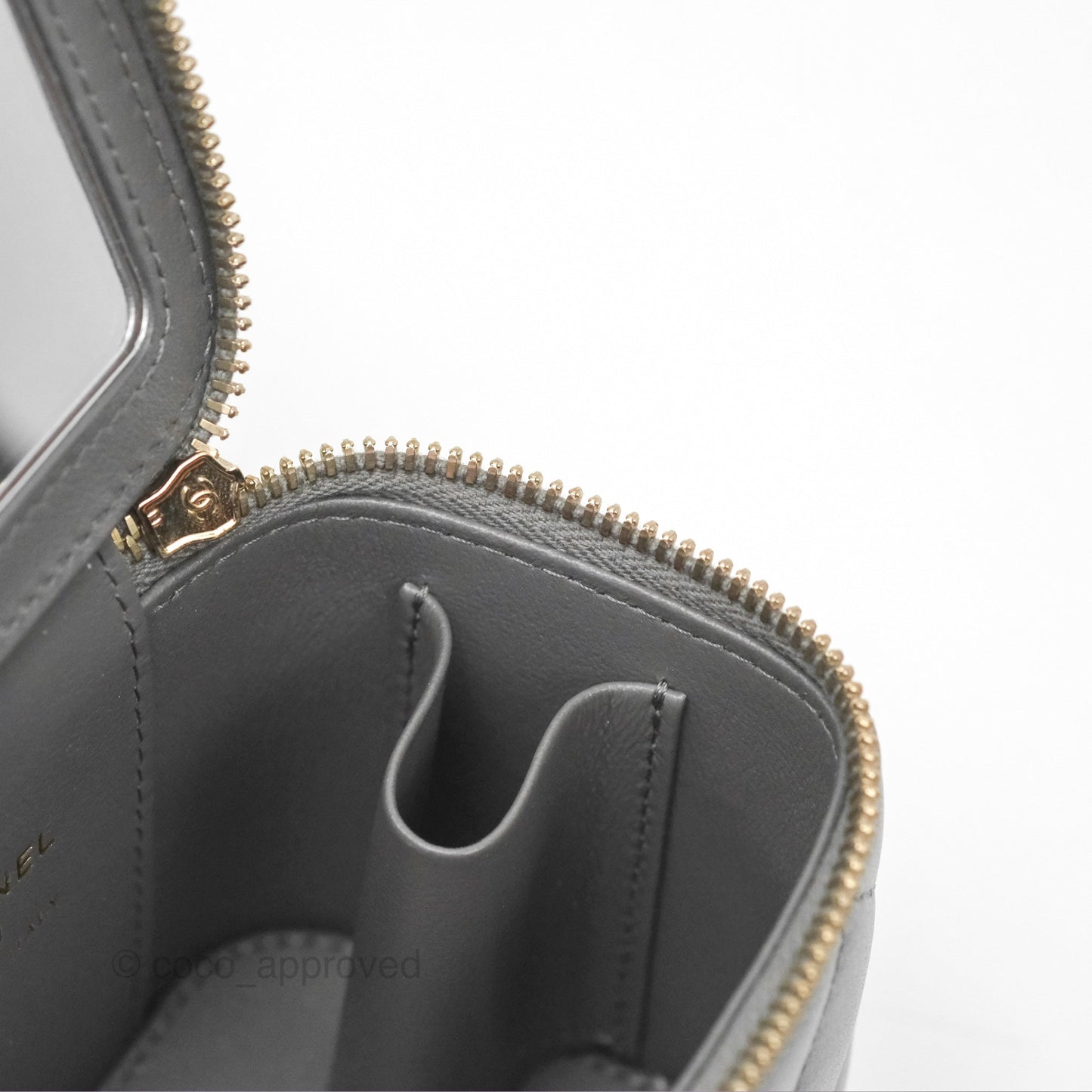 Chanel Mini Top Handle Vanity With Chain Grey Lambskin Gold Hardware