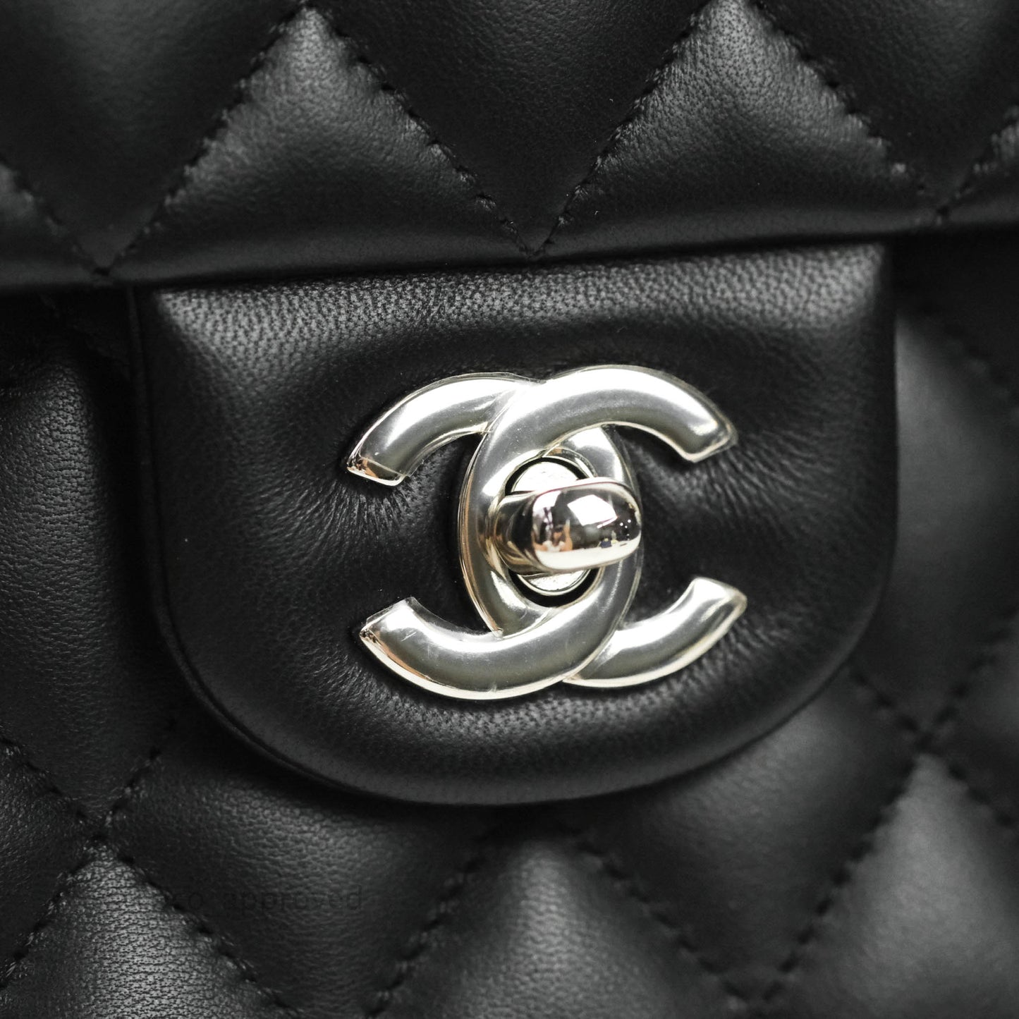 Chanel Classic M/L Medium Double Flap Black Lambskin Silver Hardware