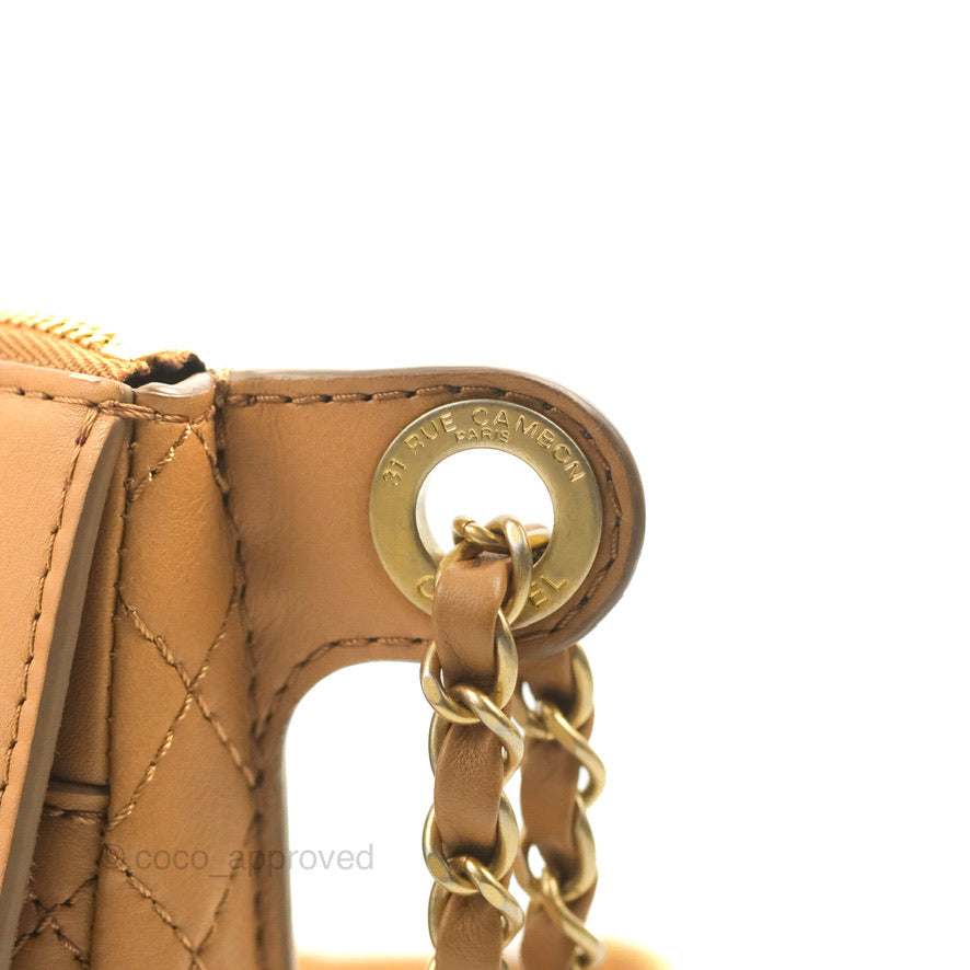 Chanel Flap Waist Bag with Leather & Tweed Coin Purses Dark Beige Calfskin