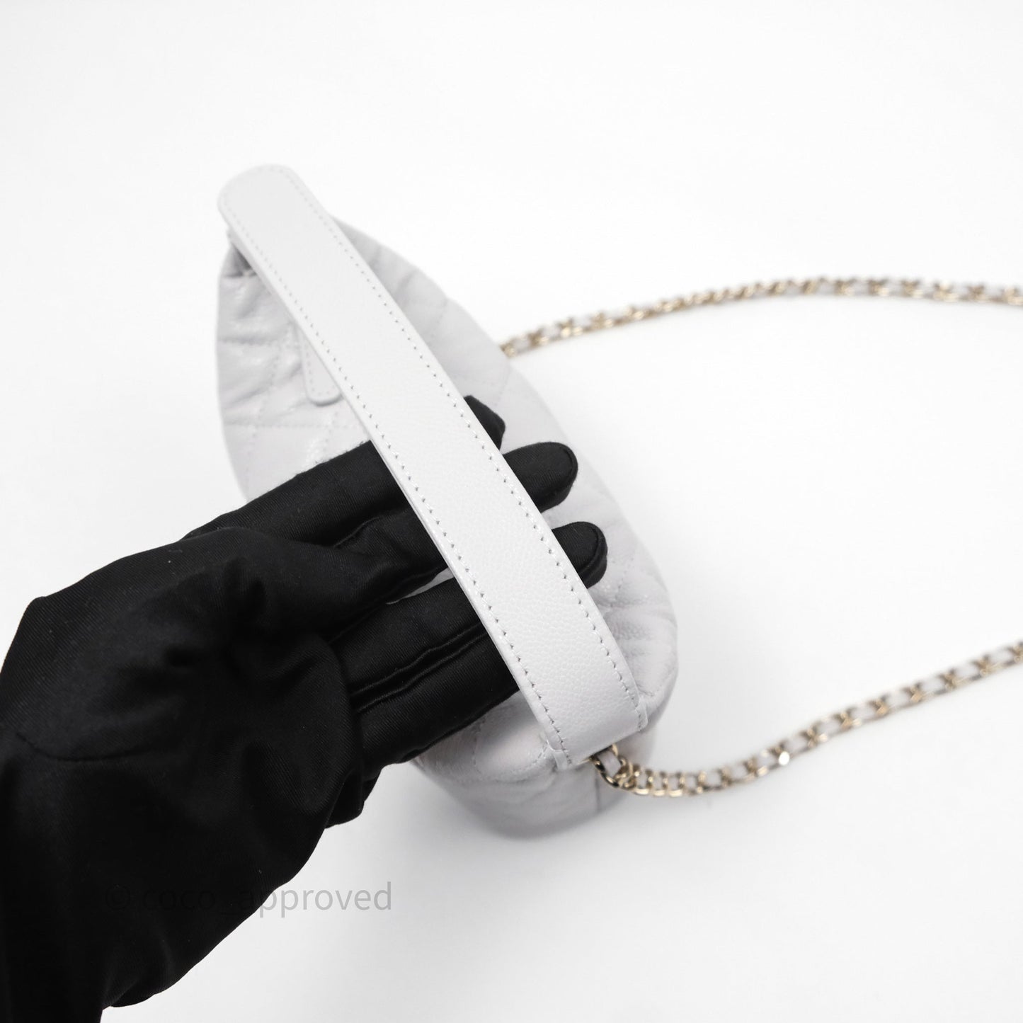 Chanel Quilted Hobo With Chain Light Grey Caviar Gold Hardware 25C