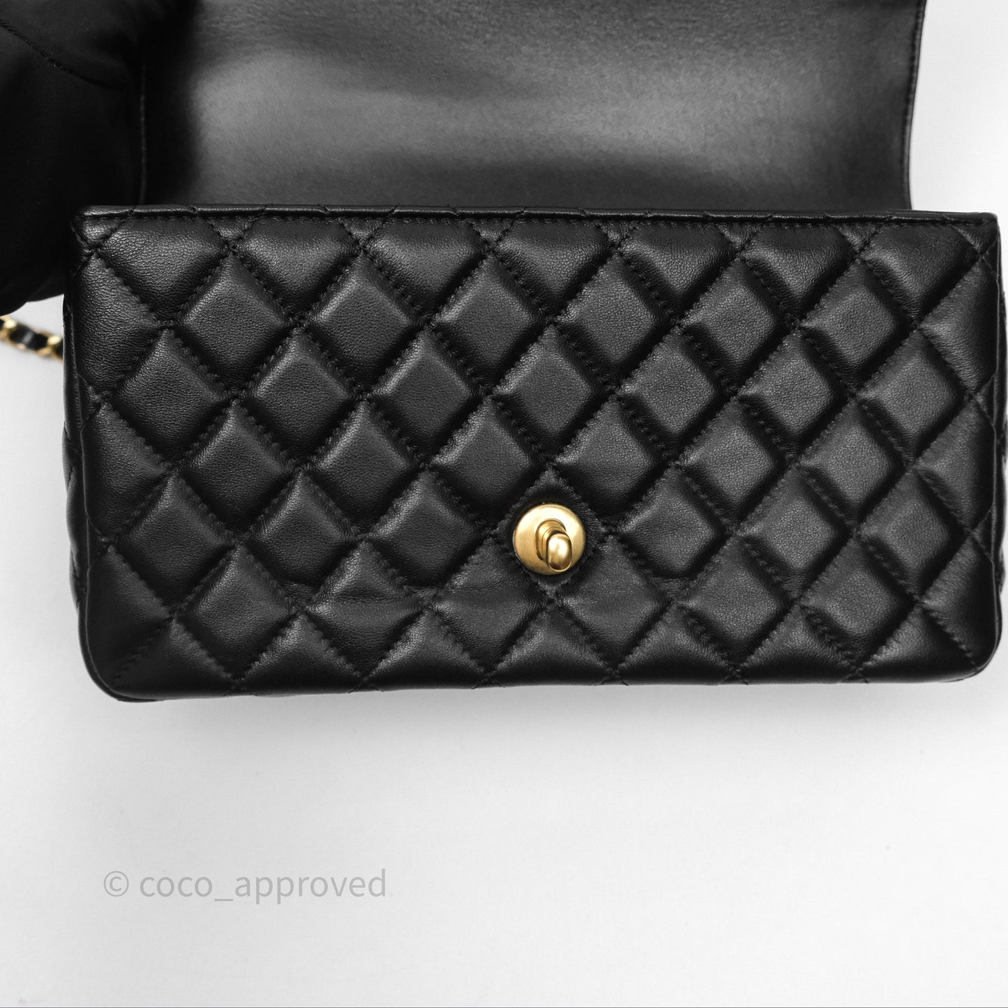 Chanel Logo Top Handle Small Flap Bag Black Lambskin Gold Hardware 24C