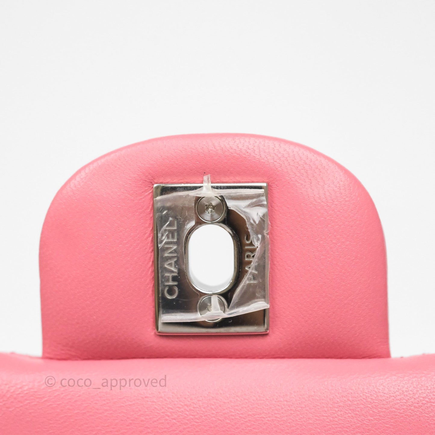 Chanel Mini Square Flap Quilted Pink Lambskin Silver Hardware