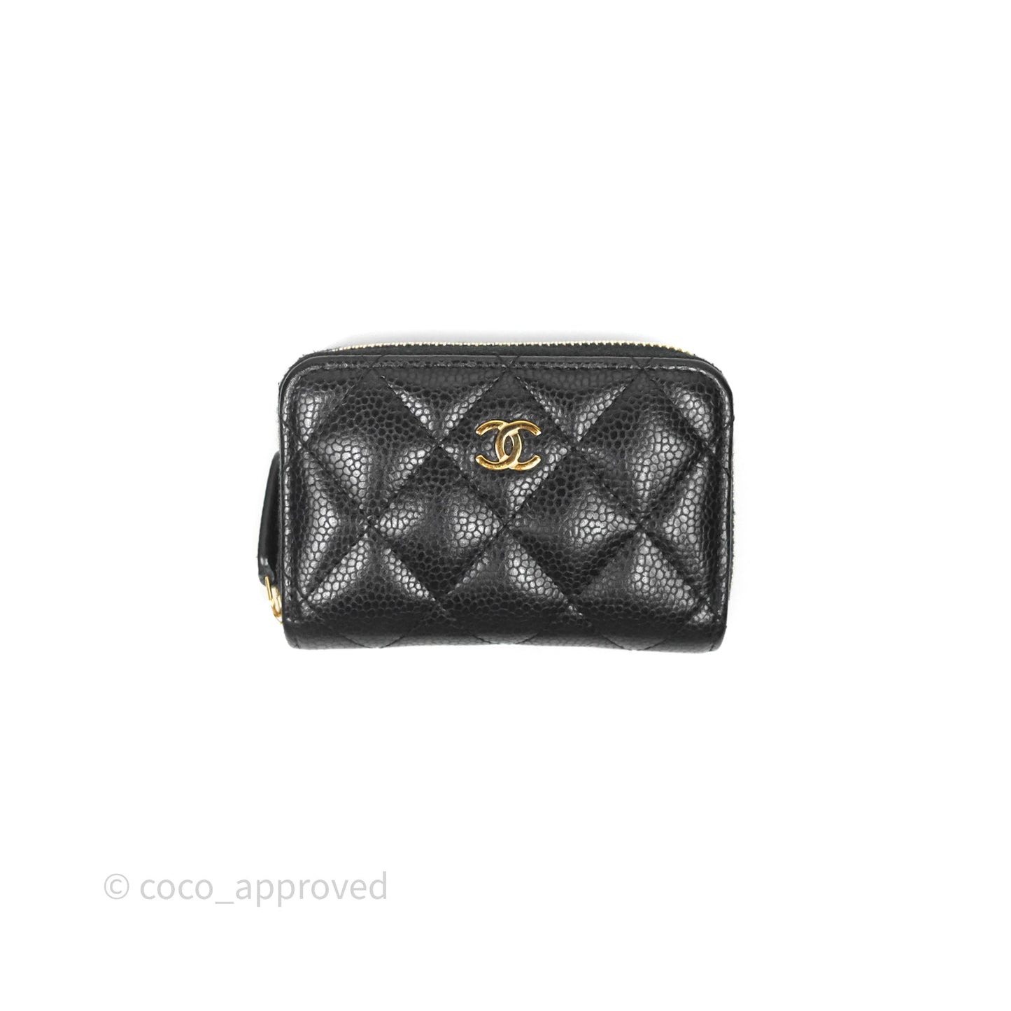 Chanel Quilted Zip Card Holder Black Caviar Gold Hardware