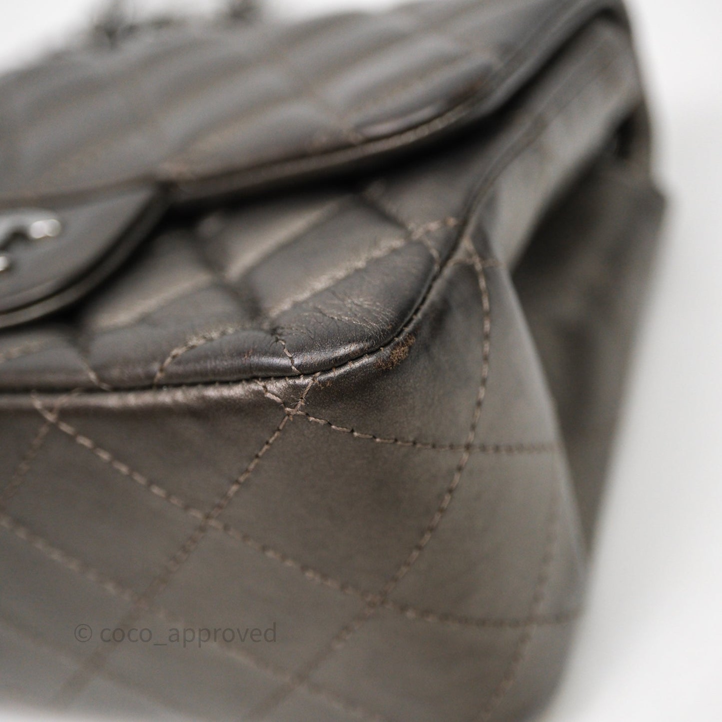 Chanel Mini Square Metallic Dark Grey Lambskin Dark Silver Hardware