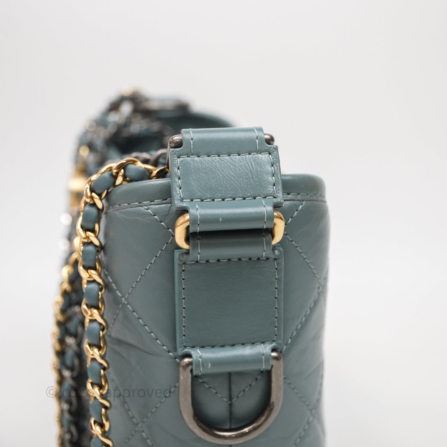Chanel Small Gabrielle Hobo Quilted Grey Green Aged Calfskin