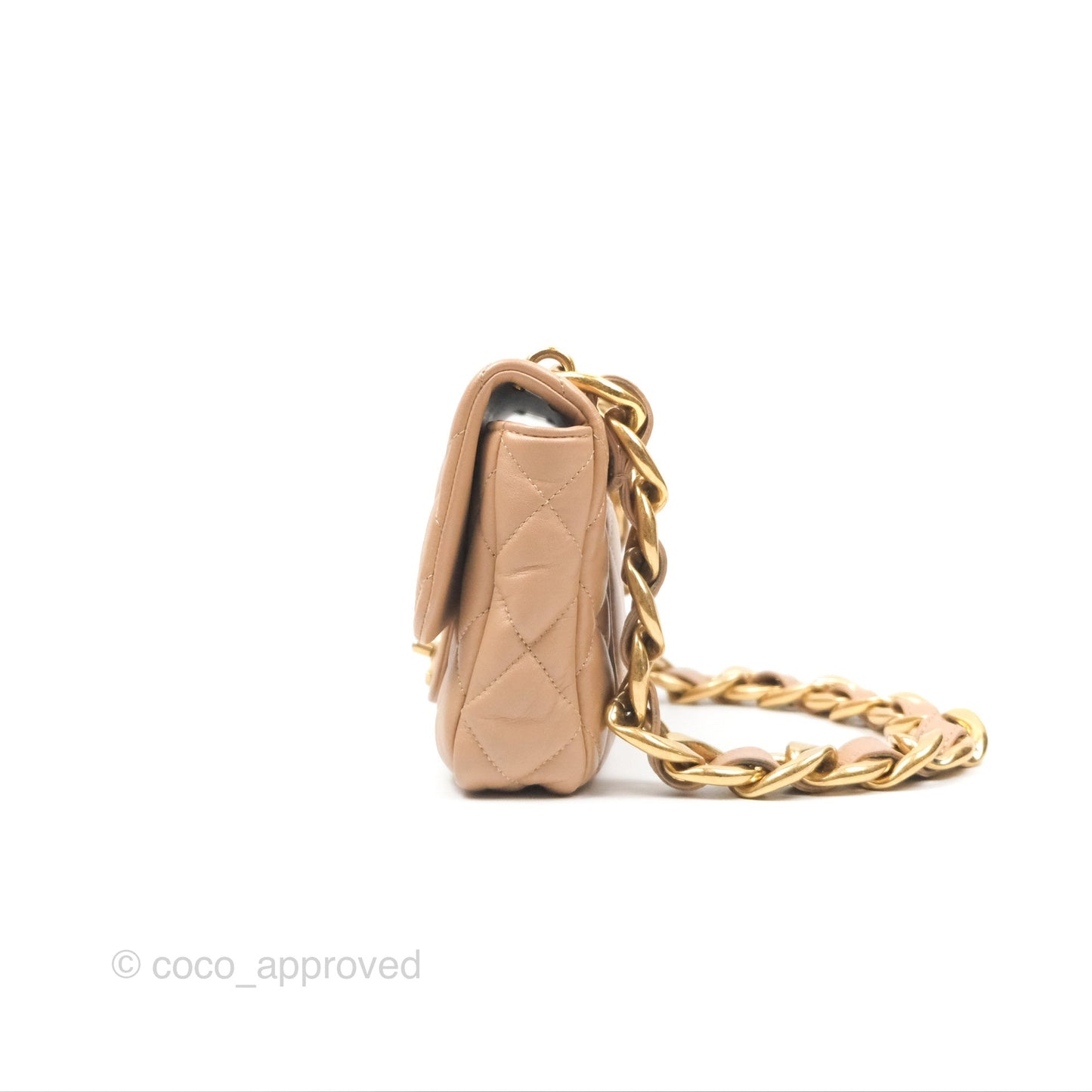Chanel Small Chunky Chain Flap Bag Lambskin Beige Aged Gold Hardware 22S