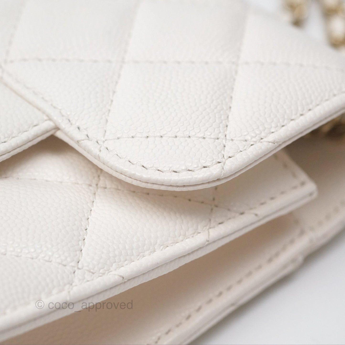 Chanel Classic Quilted Phone Holder White Caviar Gold Hardware