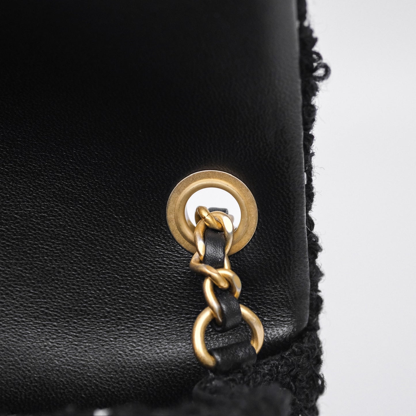 Chanel Pearl Crush Mini Rectangular Grid Black White Tweed Aged Gold Hardware