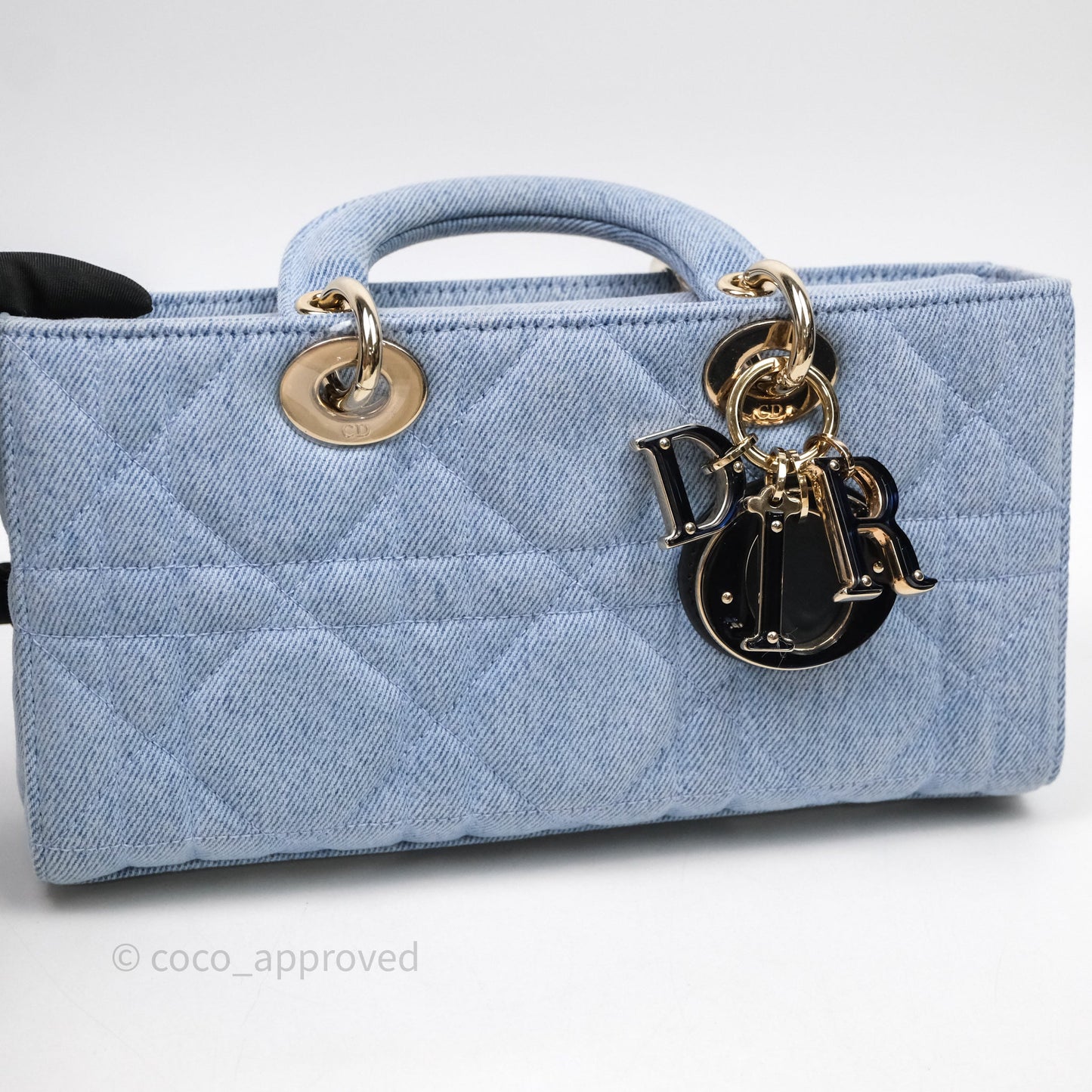 Christian Dior Medium Lady D-Joy Bag Denim Cannage Gold Hardware