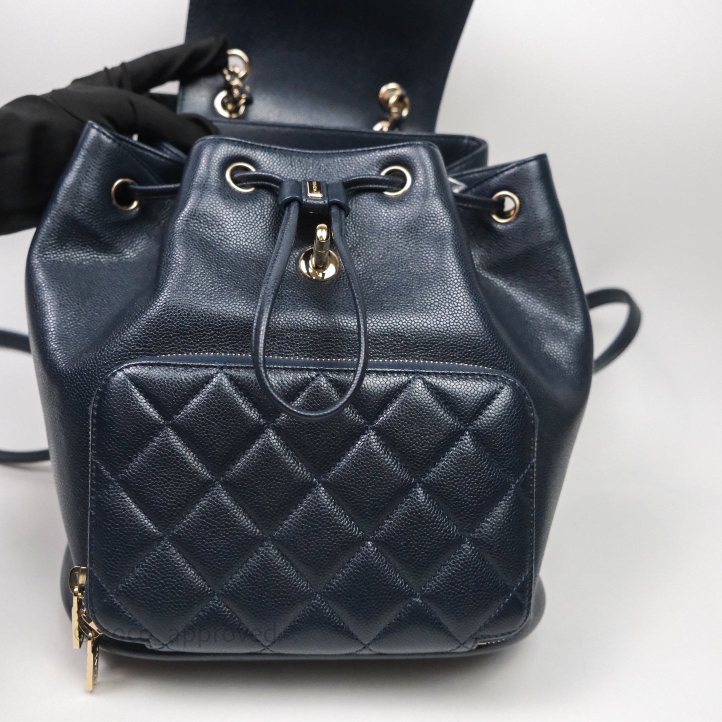 Chanel Quilted Business Affinity Backpack Navy Caviar Light Gold Hardware