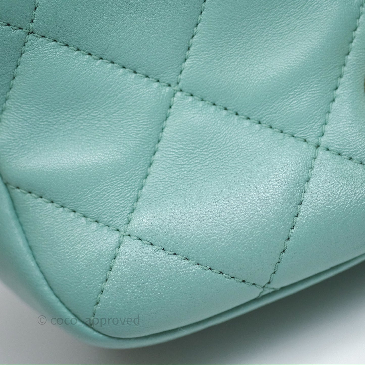 Chanel Quilted Small Circular Handle Bag Mint Green Aged Gold Hardware