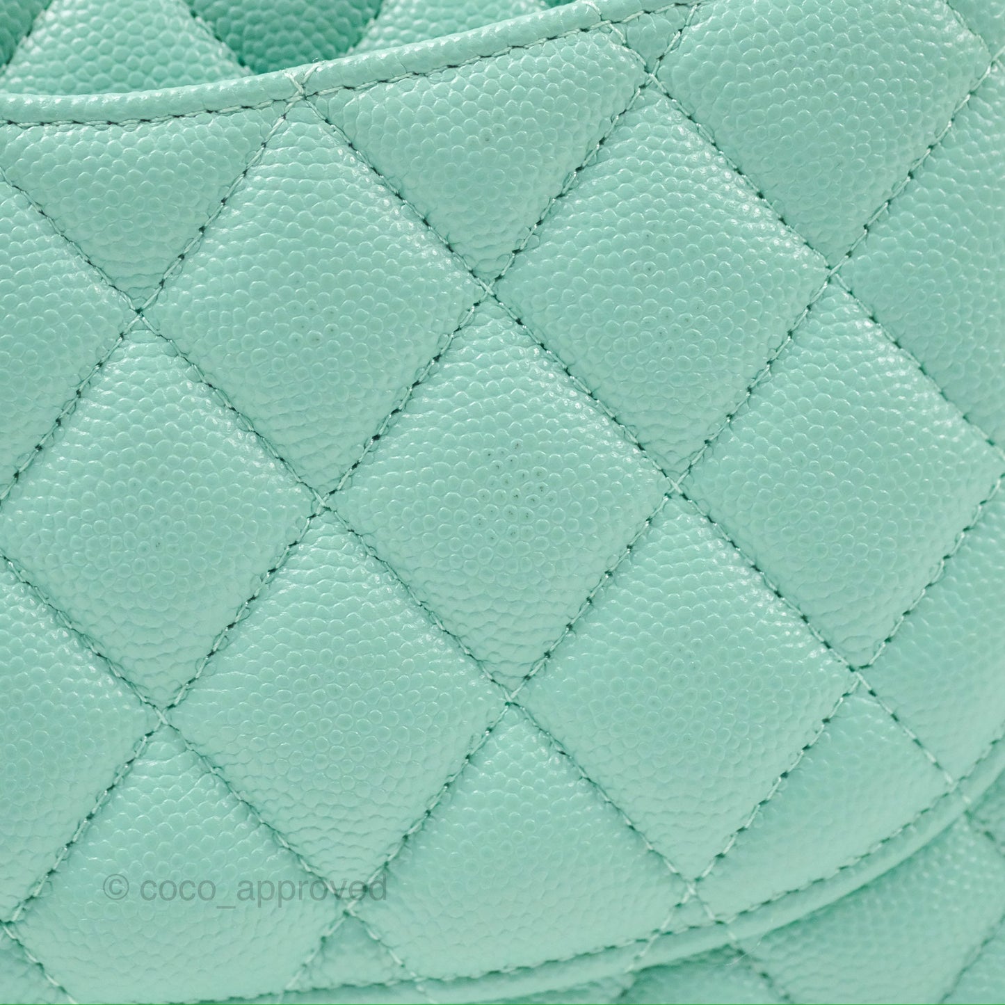 Chanel Small Classic Quilted Flap Tiffany Green Caviar Gold Hardware