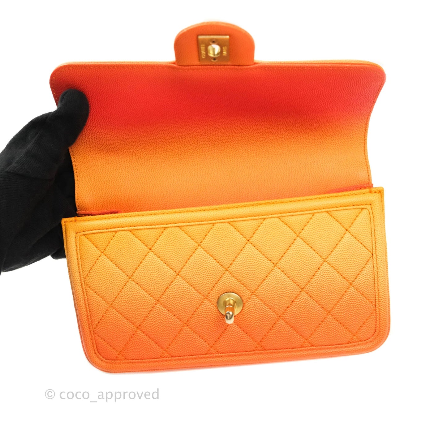 Chanel Quilted Sunset On The Sea Orange Flap Bag Caviar Aged Gold Hardware