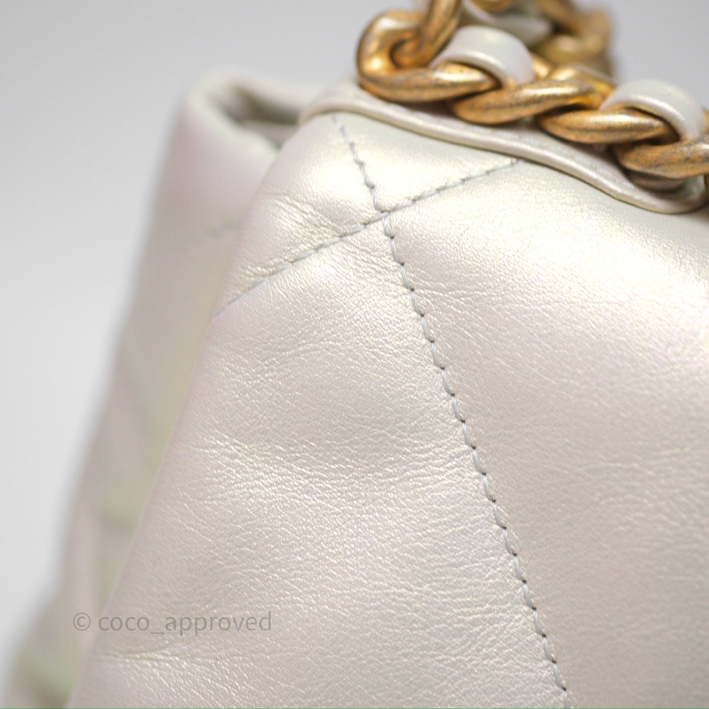 Chanel 19 Small Iridescent White Mixed Hardware