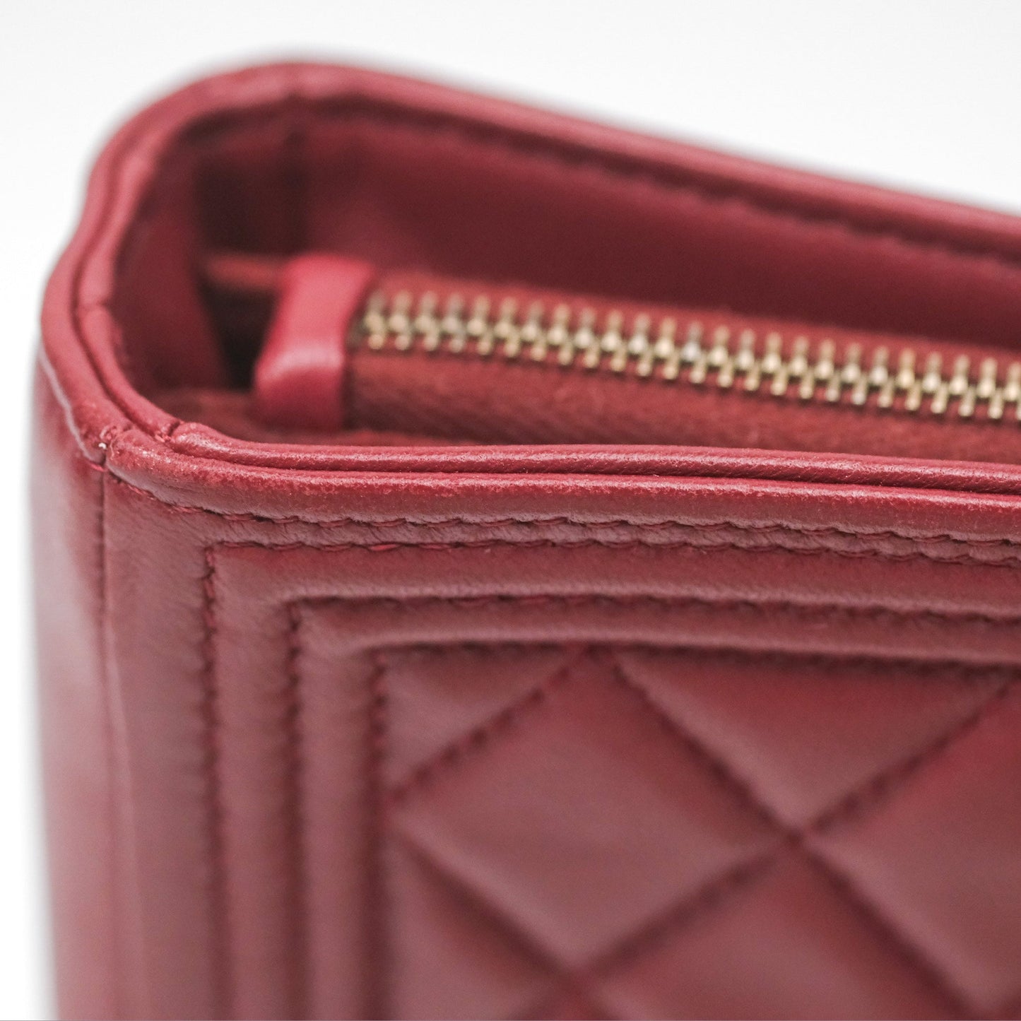 Chanel Quilted Boy Coin Case Dark Red Aged Gold Hardware