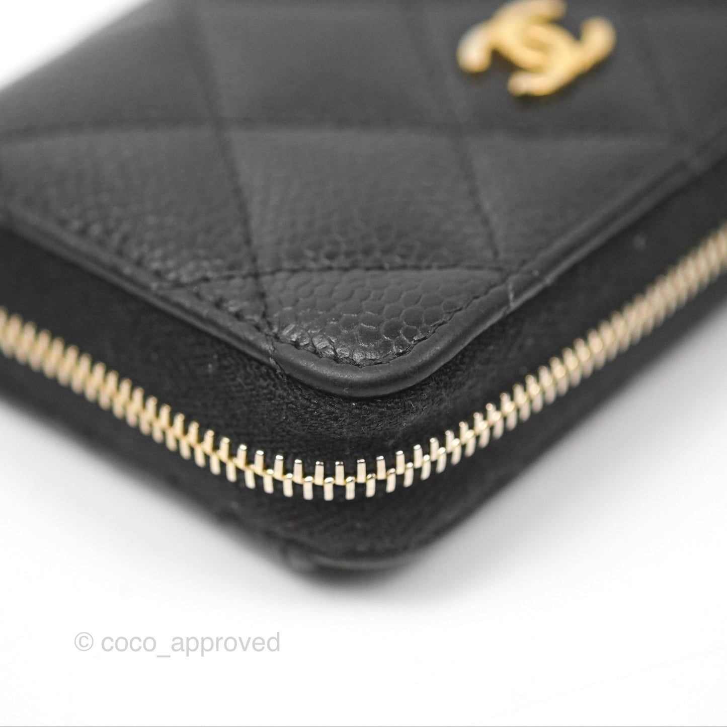 Chanel Quilted Zip Card Holder Black Caviar Gold Hardware