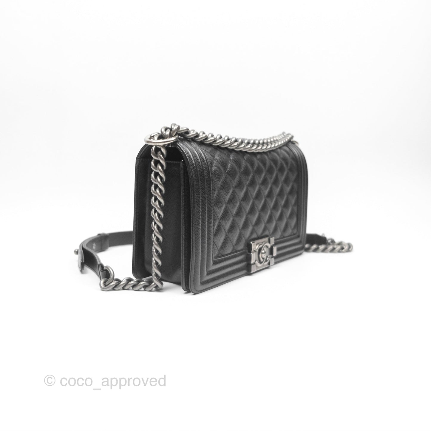 Chanel Medium Boy Quilted Black Caviar Ruthenium Hardware