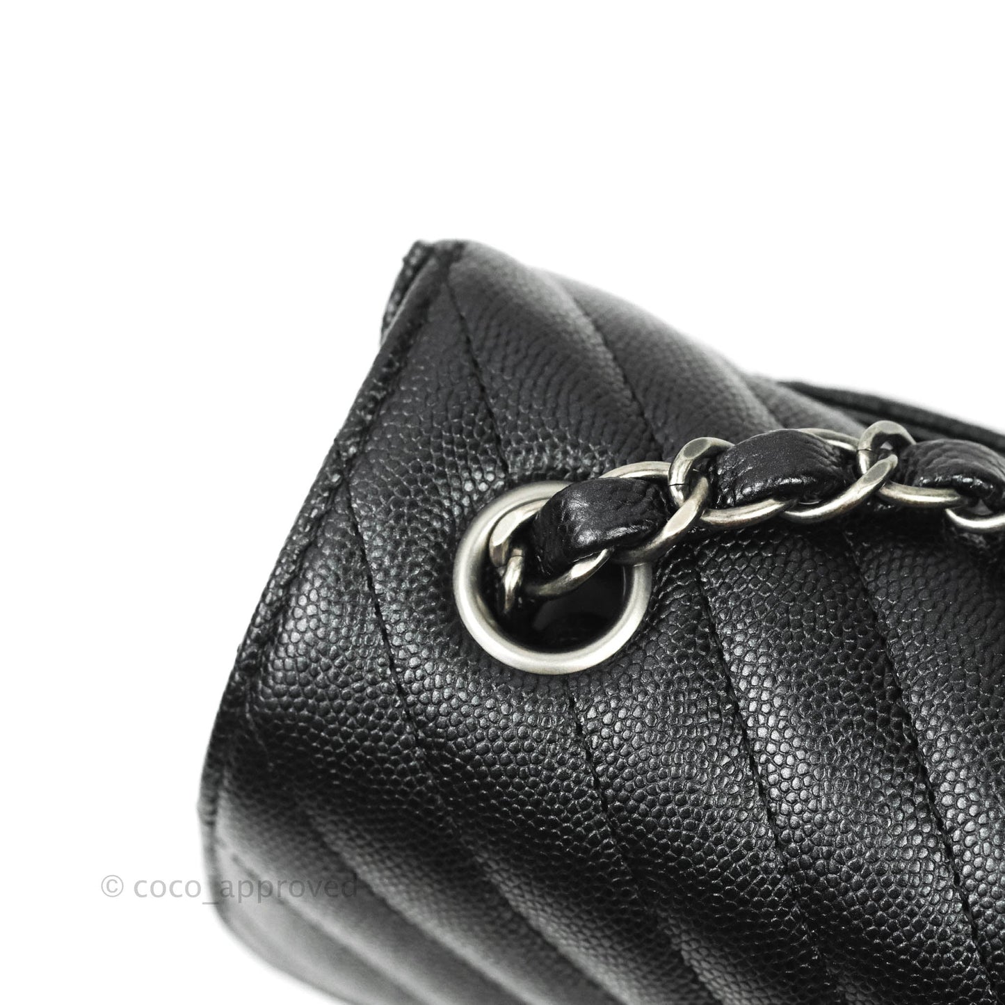 Chanel Chevron Mini Rectangular Flap Iridescent Black Caviar Ruthenium Hardware