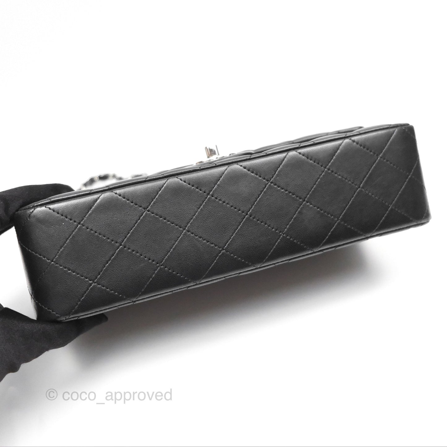 Chanel Classic M/L Medium Flap Quilted Black Lambskin Silver Hardware