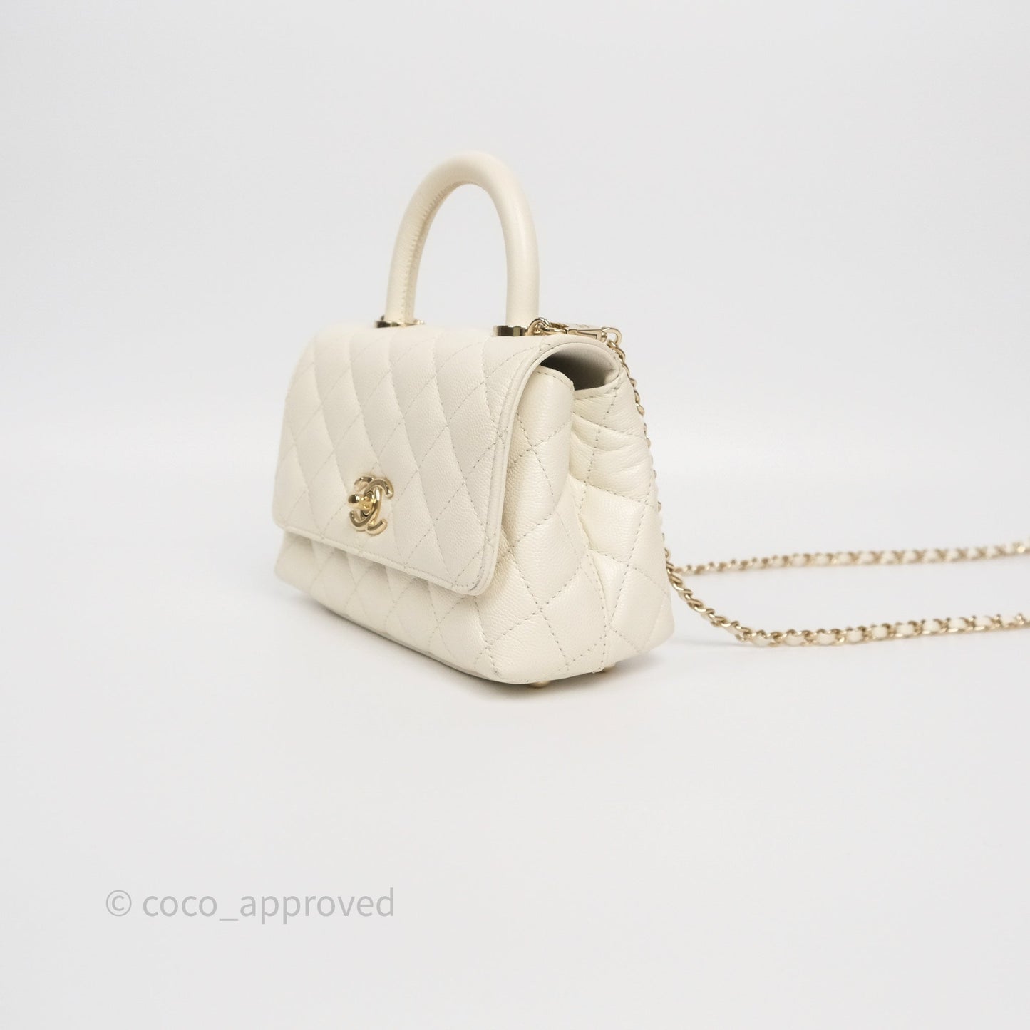 Chanel Mini Coco Handle Quilted Ivory White Caviar Gold Hardware