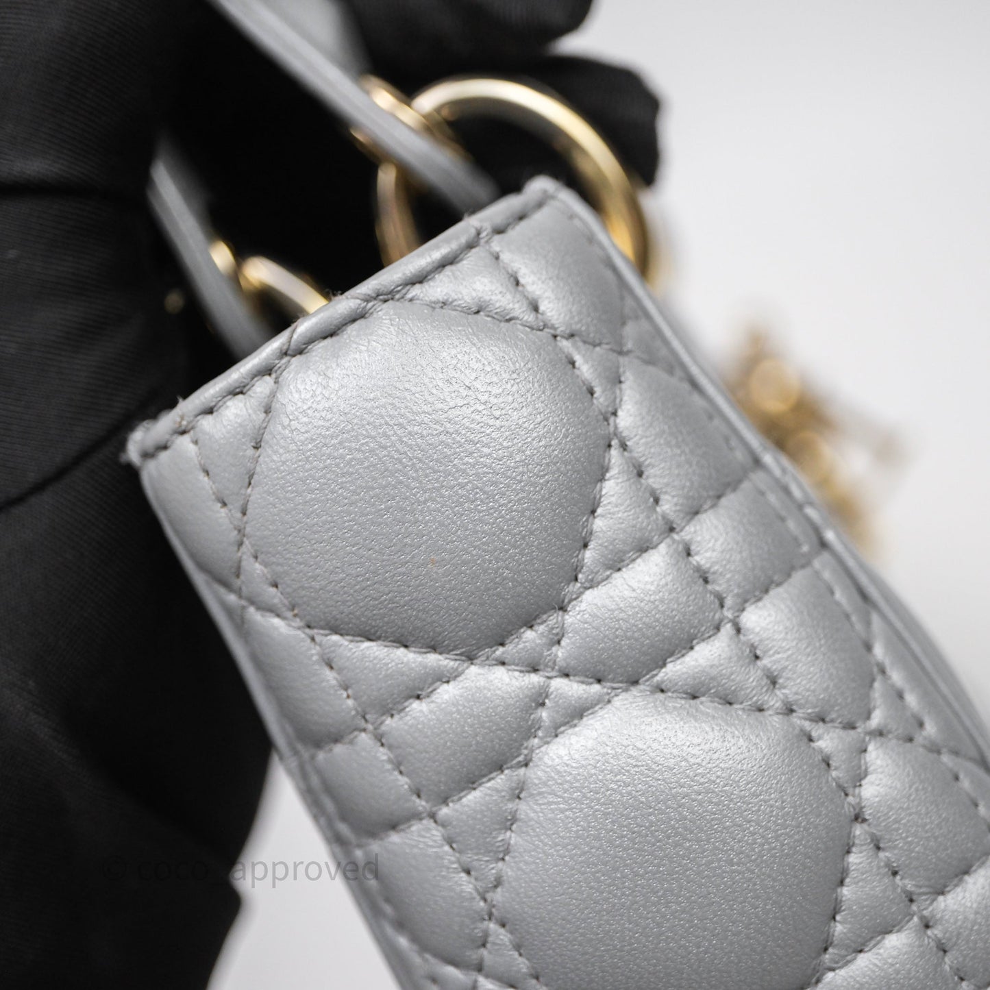 Christian Dior Mini Lady Dior Iridescent Grey Lambskin Cannage Gold Hardware