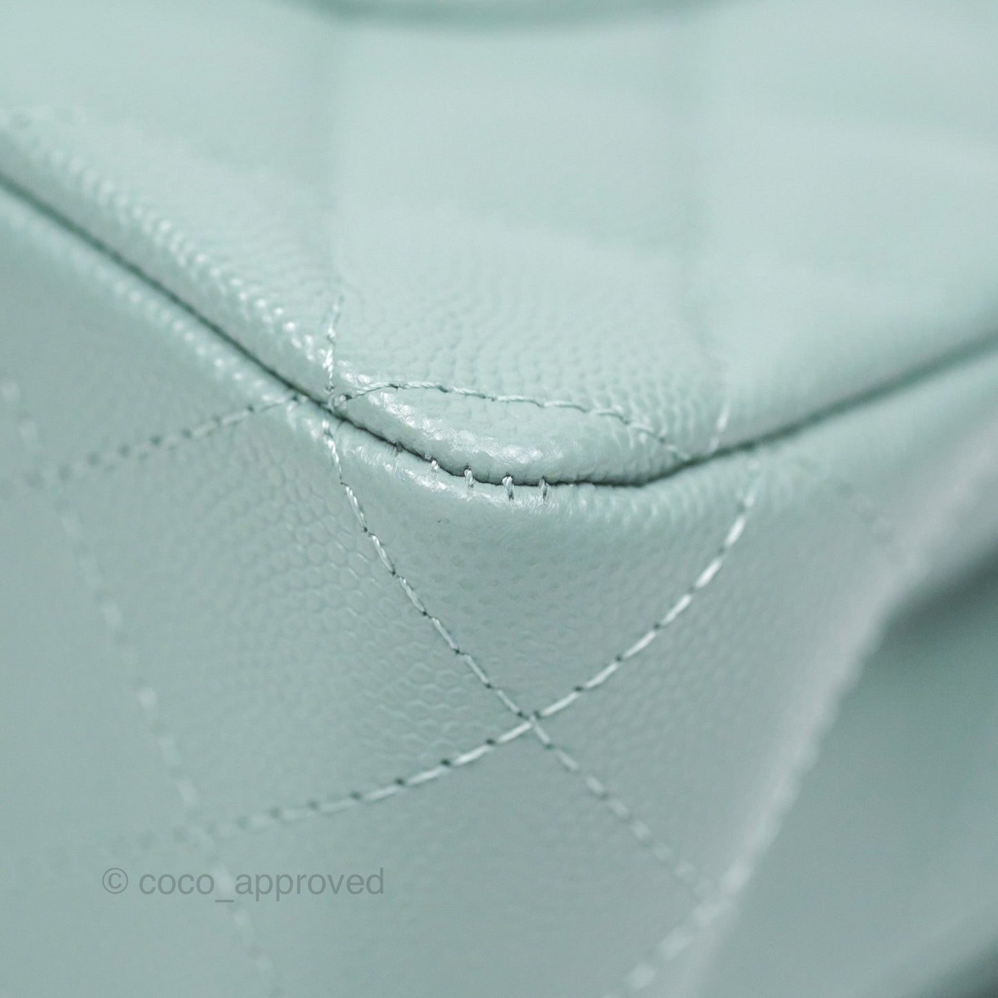 Chanel Classic M/L Medium Flap Quilted Tiffany Seafoam Green Caviar Gold Hardware
